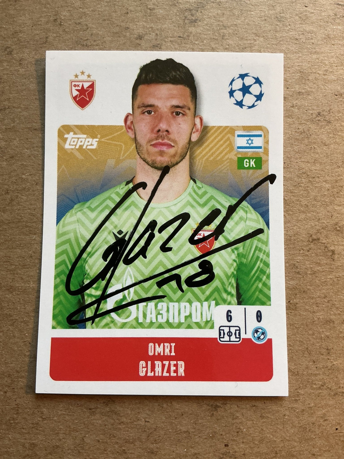 Omri Glazer, Israel 🇮🇱 Red Star Belgrade 2024/25 Topps hand signed - Autographs-World