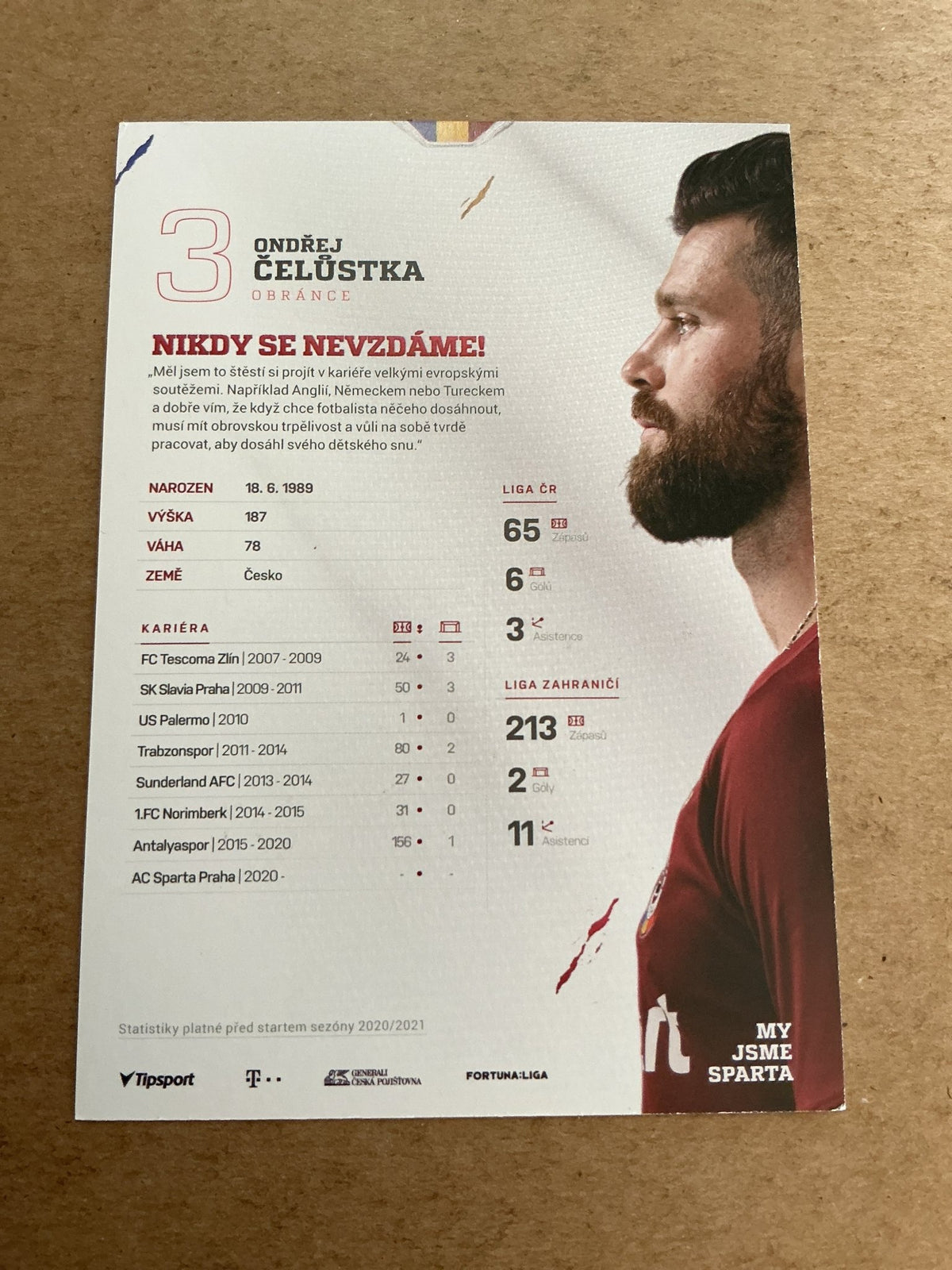 Ondřej Čelůstka, Czech Republic 🇨🇿 AC Sparta Prague 2020/21 hand signed - Autographs-World