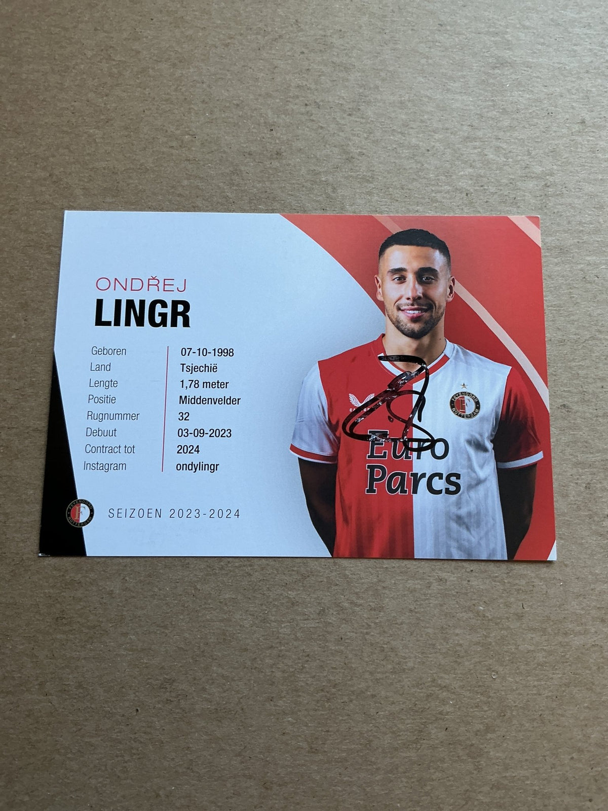 Ondrej Lingr, Czech Republic 🇨🇿 Feyenoord Rotterdam 2023/24 hand signed - Autographs-World