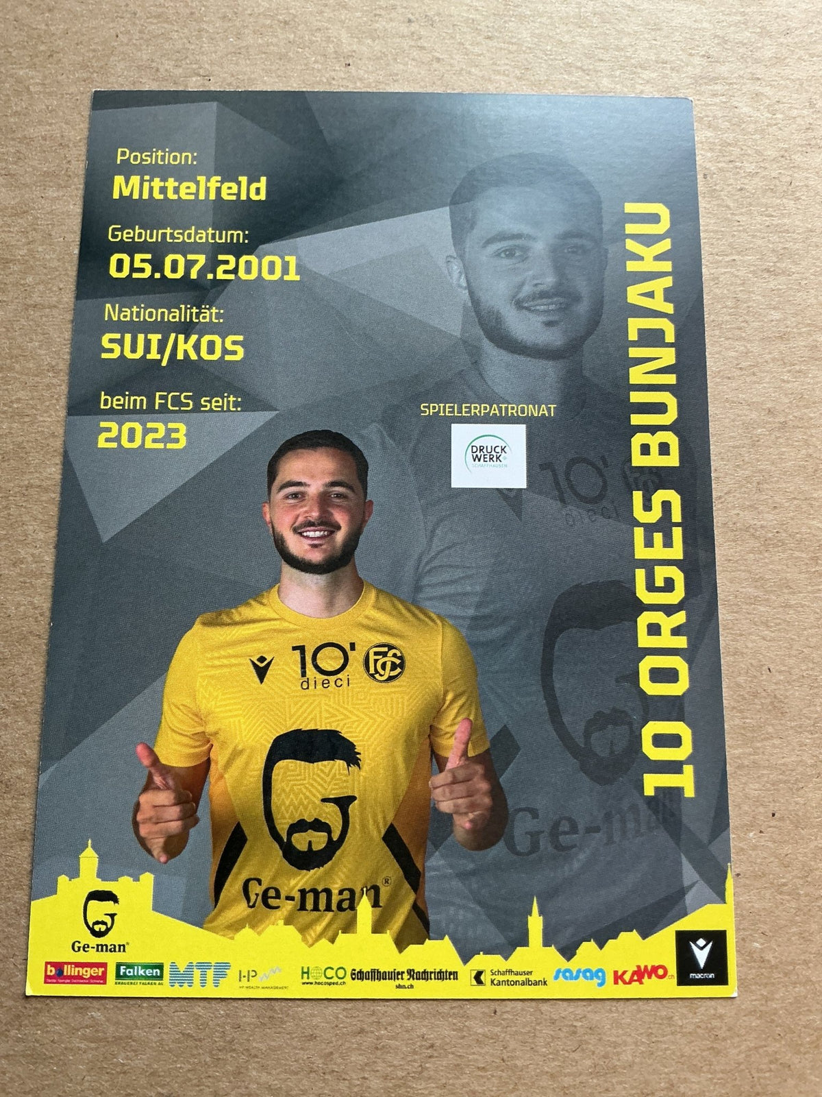 Orges Bunjaku, Kosovo 🇽🇰 FC Schaffhausen 2024/25 hand signed - Autographs-World