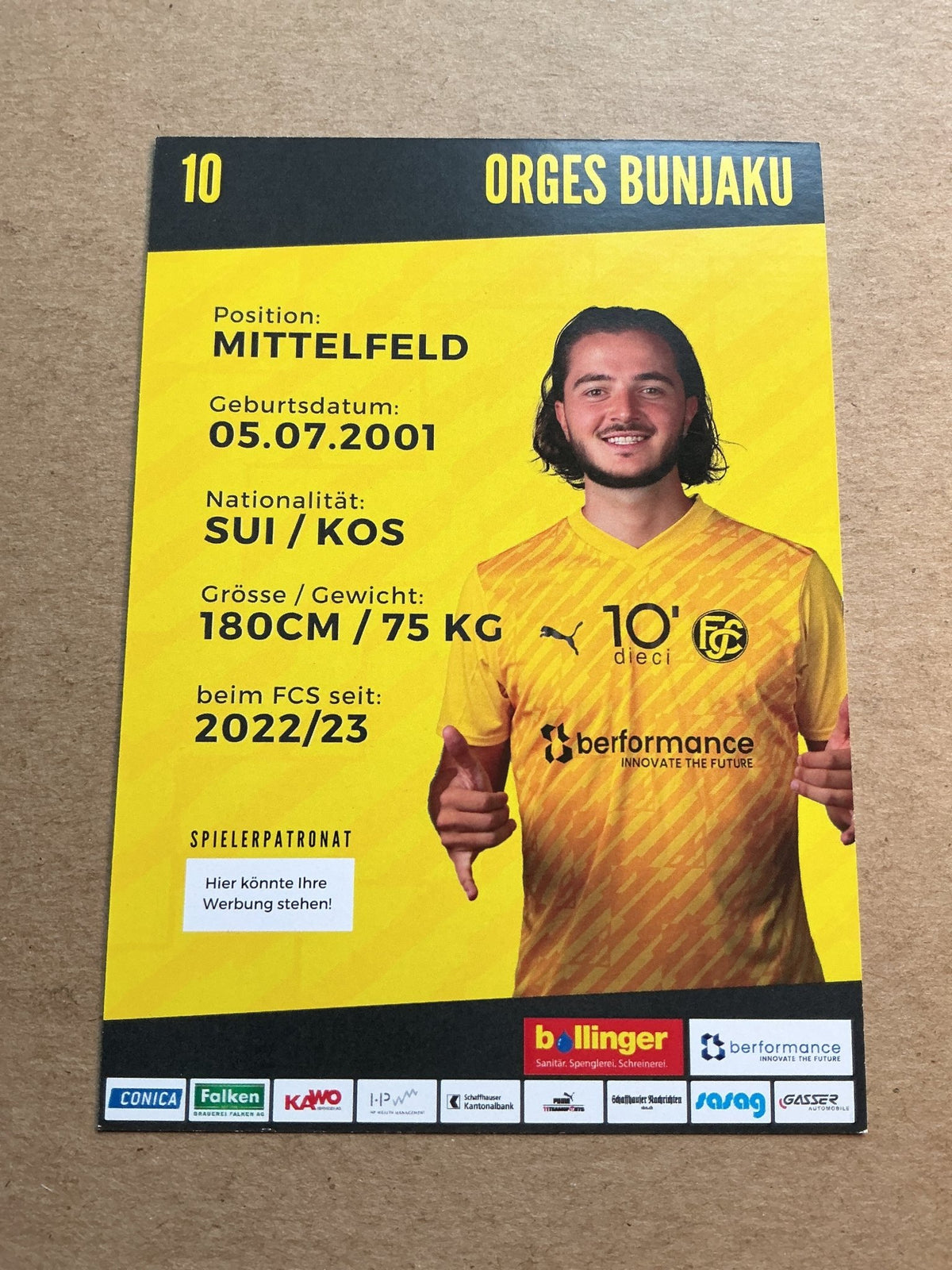 Orges Bunjaku, Switzerland 🇨🇭 FC Schaffhausen 2023/24 hand signed - Autographs-World