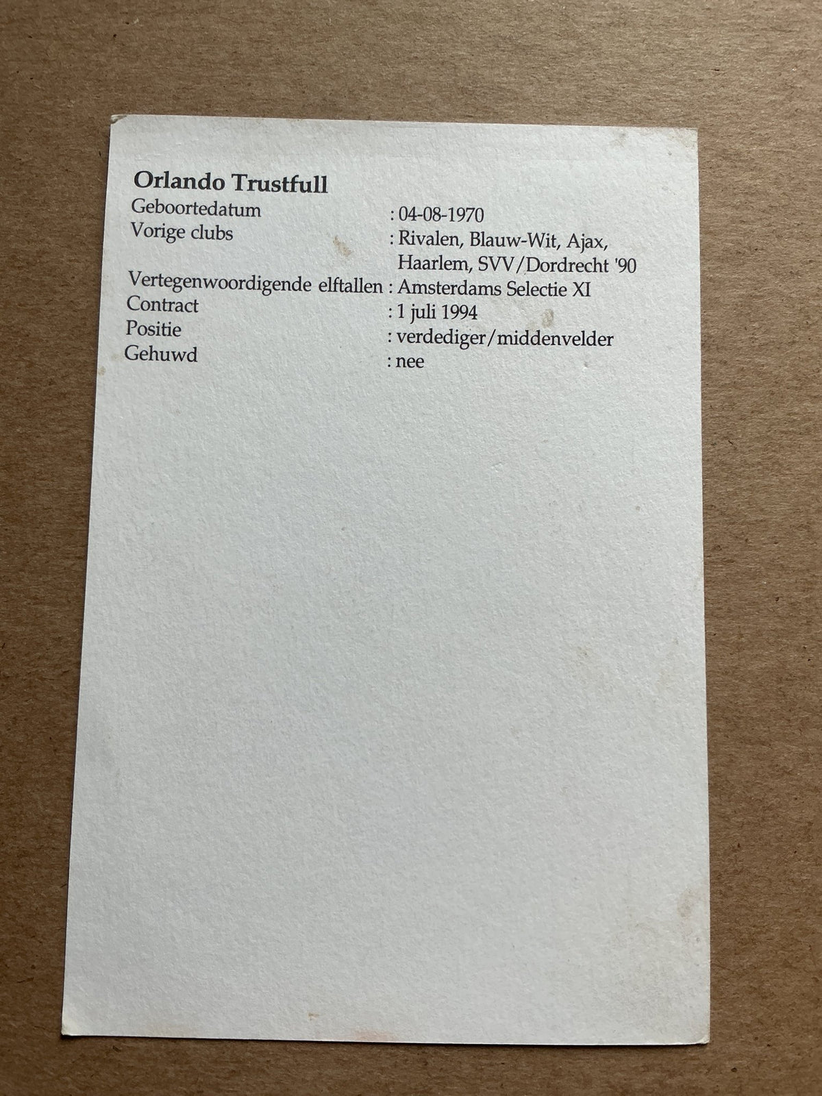 Orlando Trustfull, Netherlands 🇳🇱 Feyenoord Rotterdam 1992/93 hand signed - Autographs-World