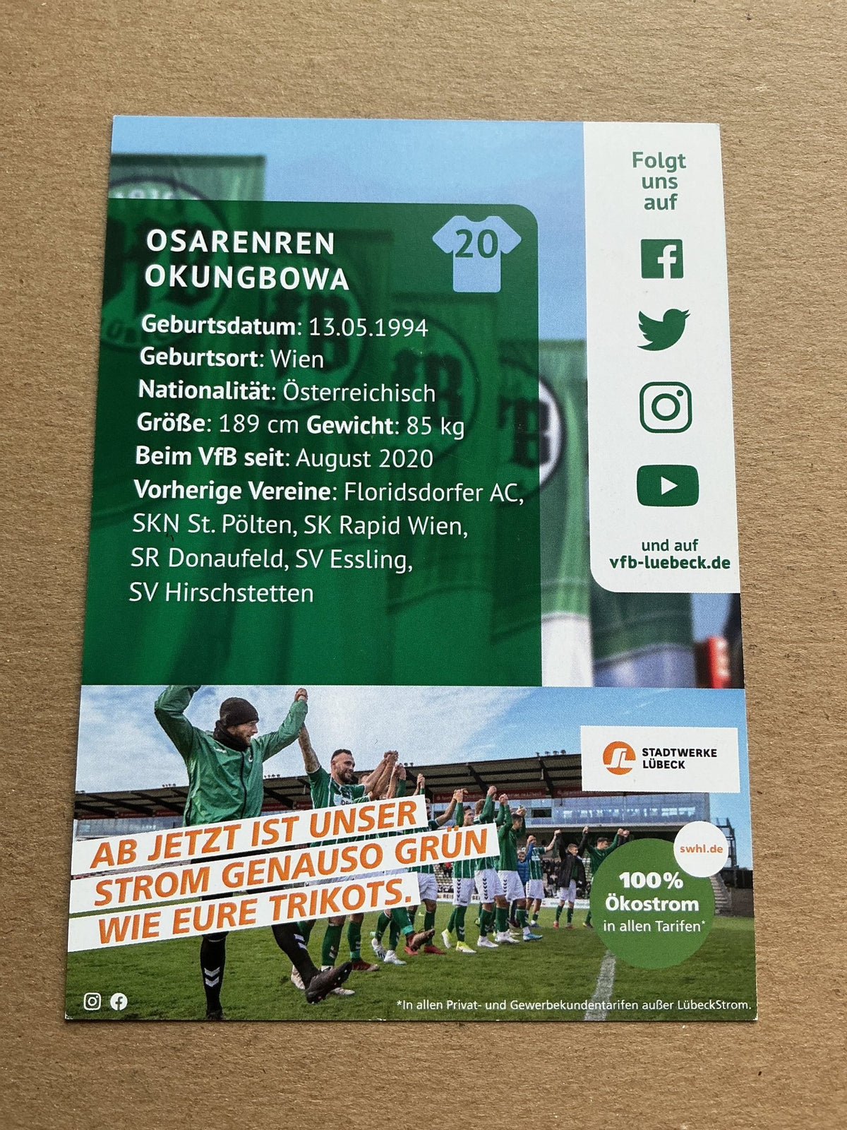 Osarenren Okungbowa, Austria 🇦🇹 VfB Lübeck 2020/21 hand signed - Autographs-World