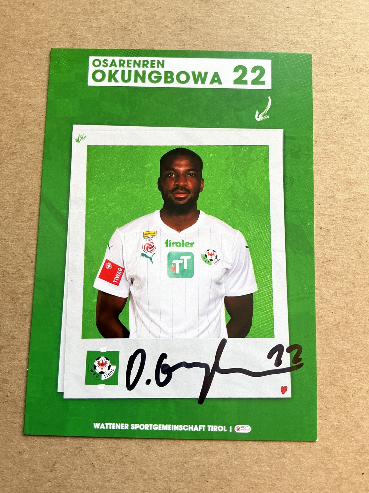Osarenren Okungbowa, Austria 🇦🇹 WSG Tirol 2023/24 hand signed - Autographs-World