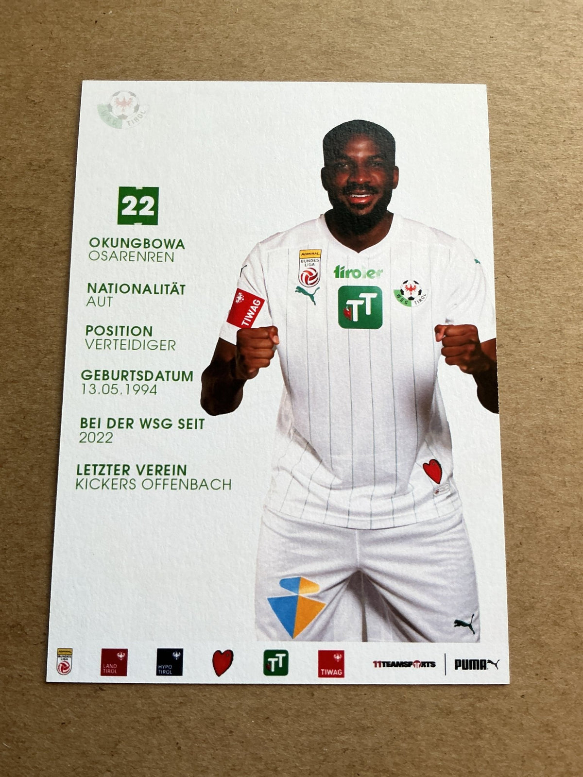 Osarenren Okungbowa, Austria 🇦🇹 WSG Tirol 2023/24 hand signed - Autographs-World