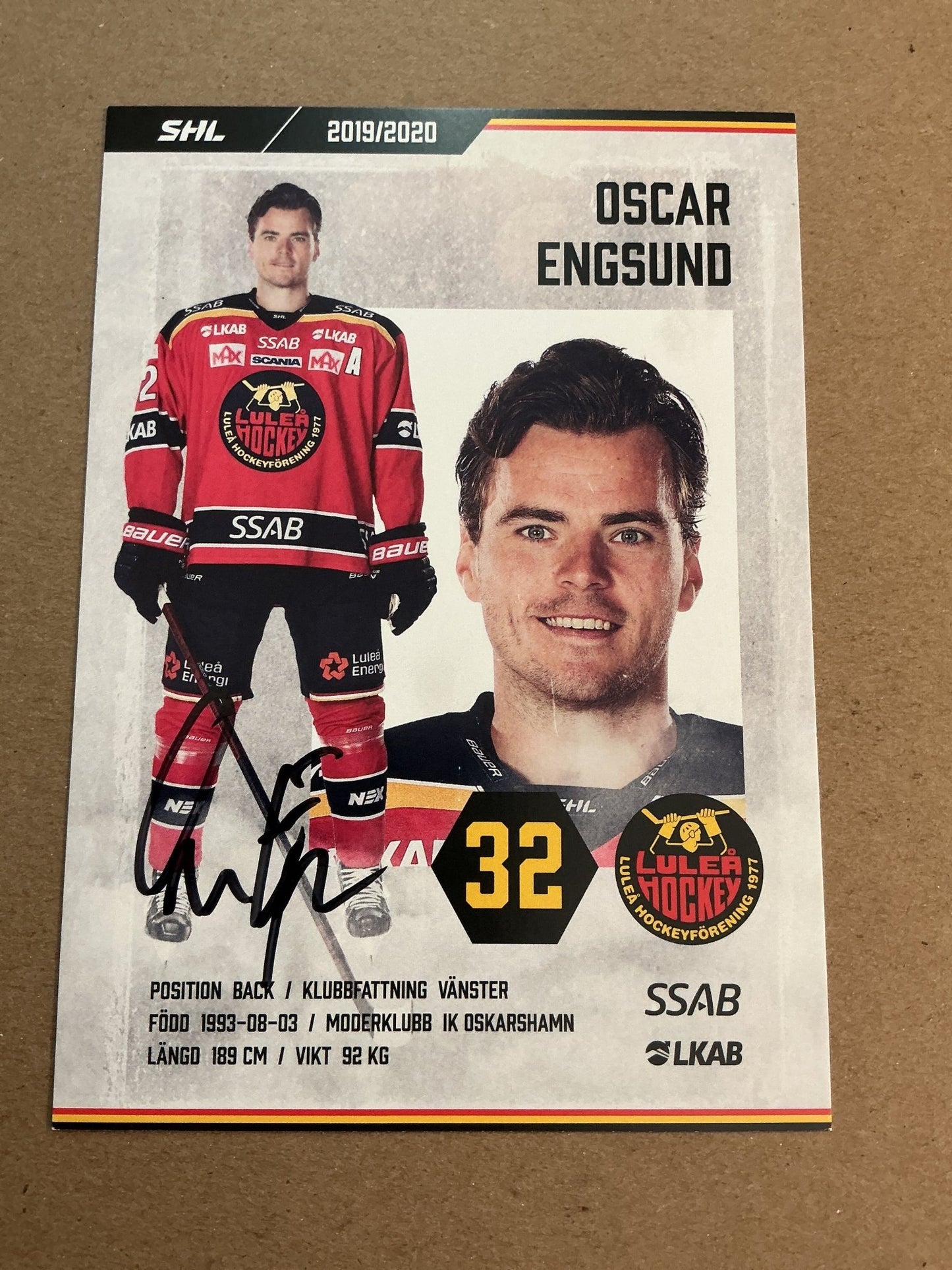 Oscar Engsund, Sweden 🇸🇪 Luleå Hockey 2019/20 hand signed - Autographs-World