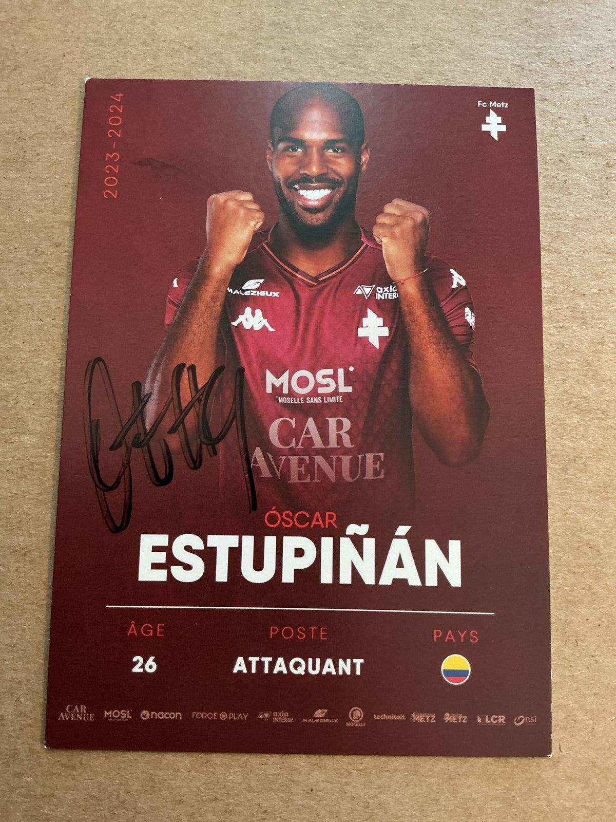 Oscar Estupinan, Colombia 🇨🇴 FC Metz 2023/24 hand signed - Autographs-World