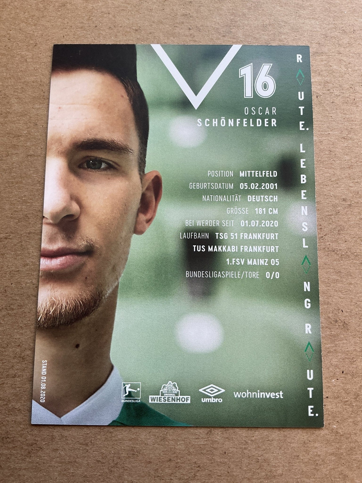 Oscar Schönfelder, Germany 🇩🇪 SV Werder Bremen 2020/21 hand signed - Autographs-World