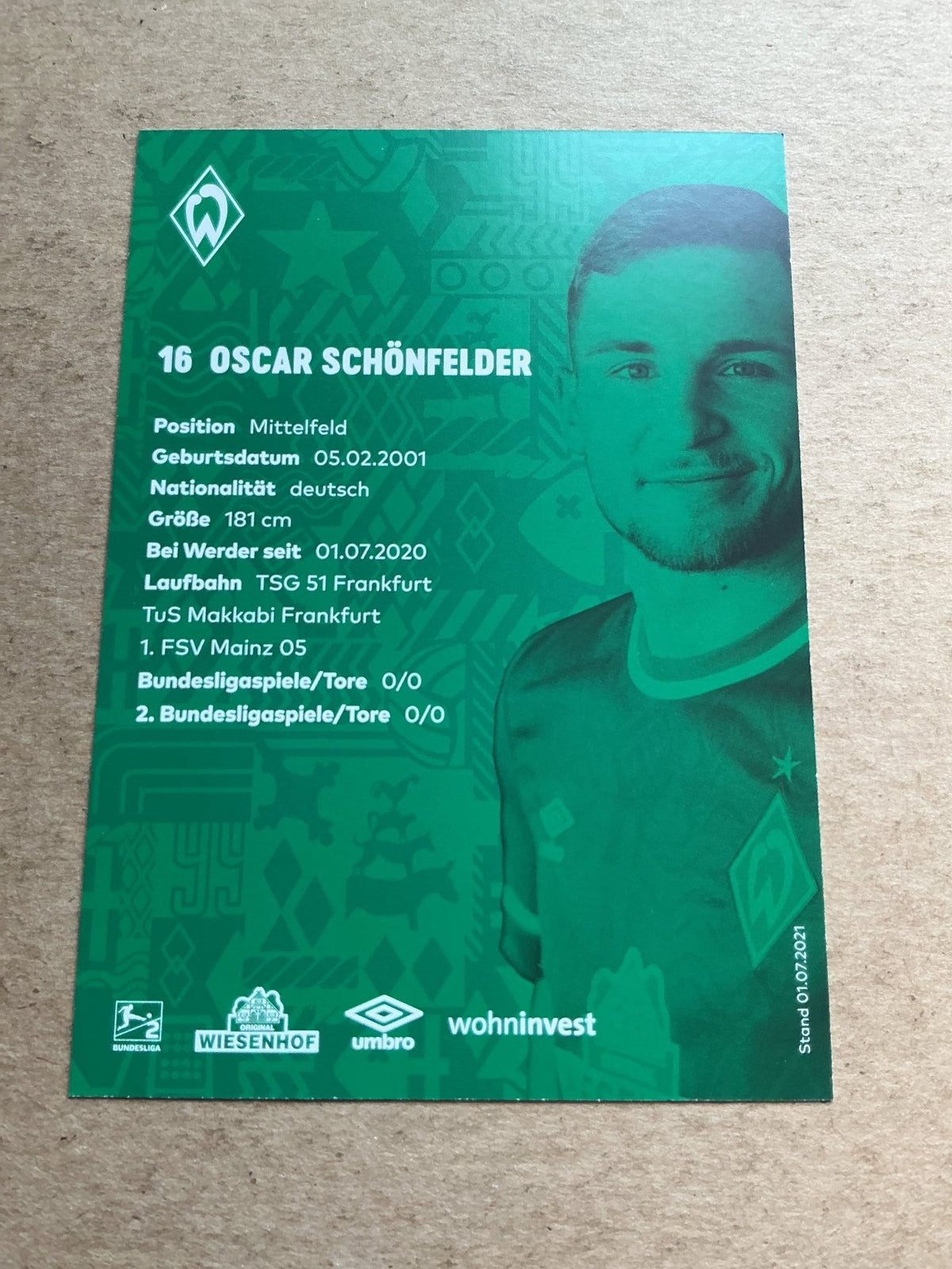 Oscar Schönfelder, Germany 🇩🇪 SV Werder Bremen 2021/22 hand signed - Autographs-World