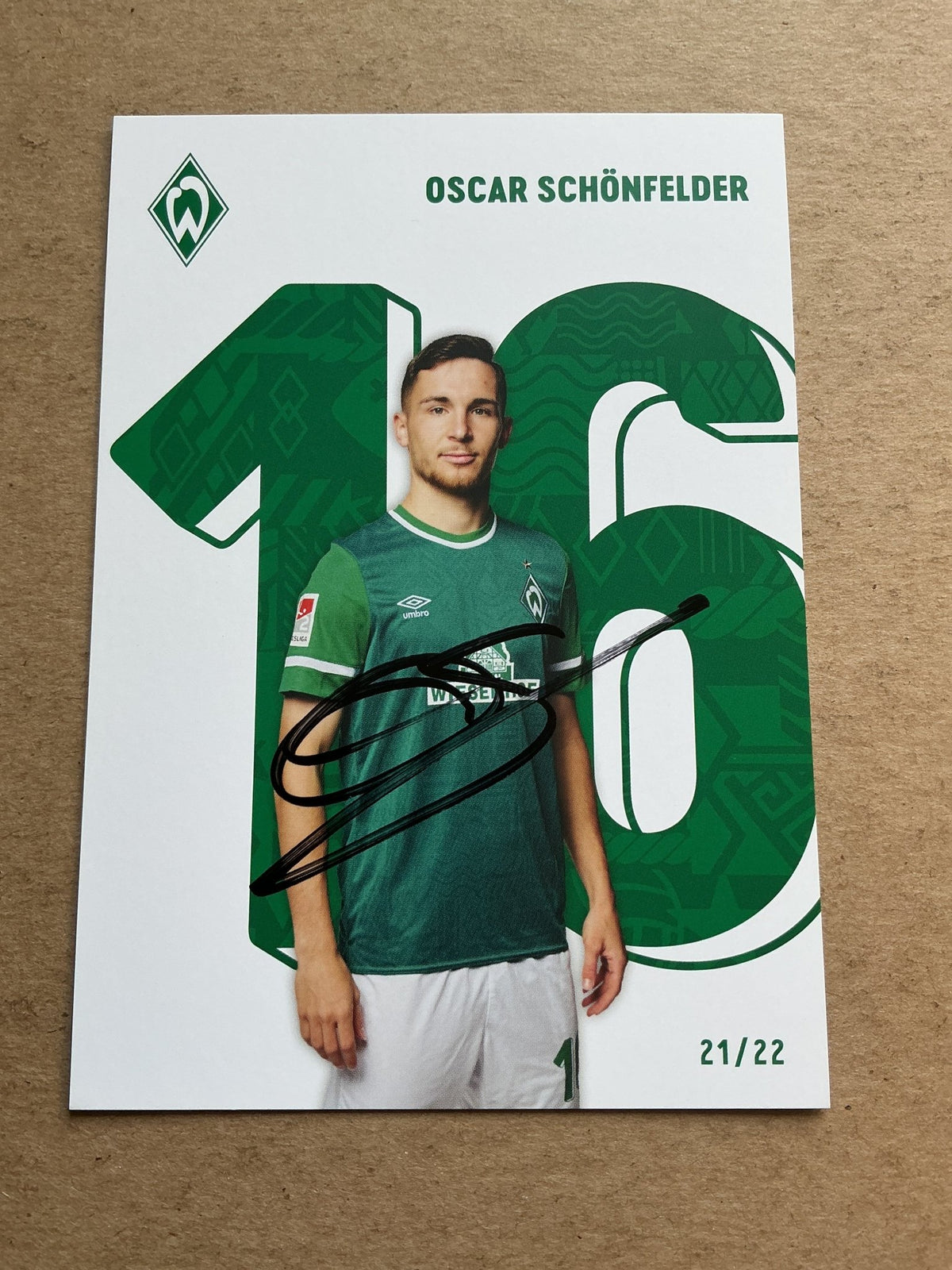 Oscar Schönfelder, Germany 🇩🇪 SV Werder Bremen 2021/22 hand signed - Autographs-World