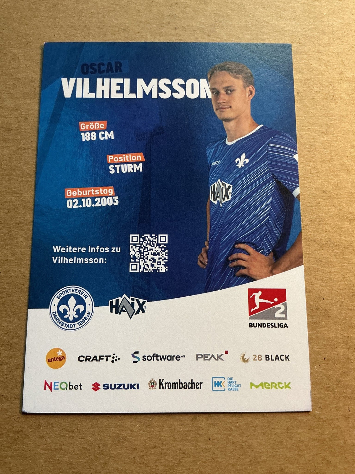 Oscar Vilhelmsson, Sweden 🇸🇪 SV Darmstadt 98 2023/24 hand signed - Autographs-World