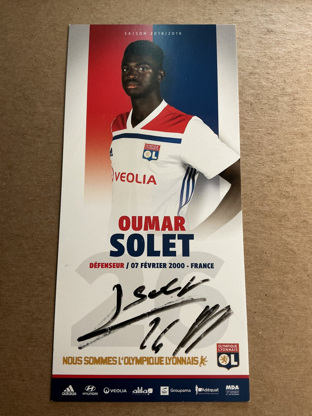 Oumar Solet, France 🇫🇷 Olympique Lyon 2018/19 hand signed - Autographs-World