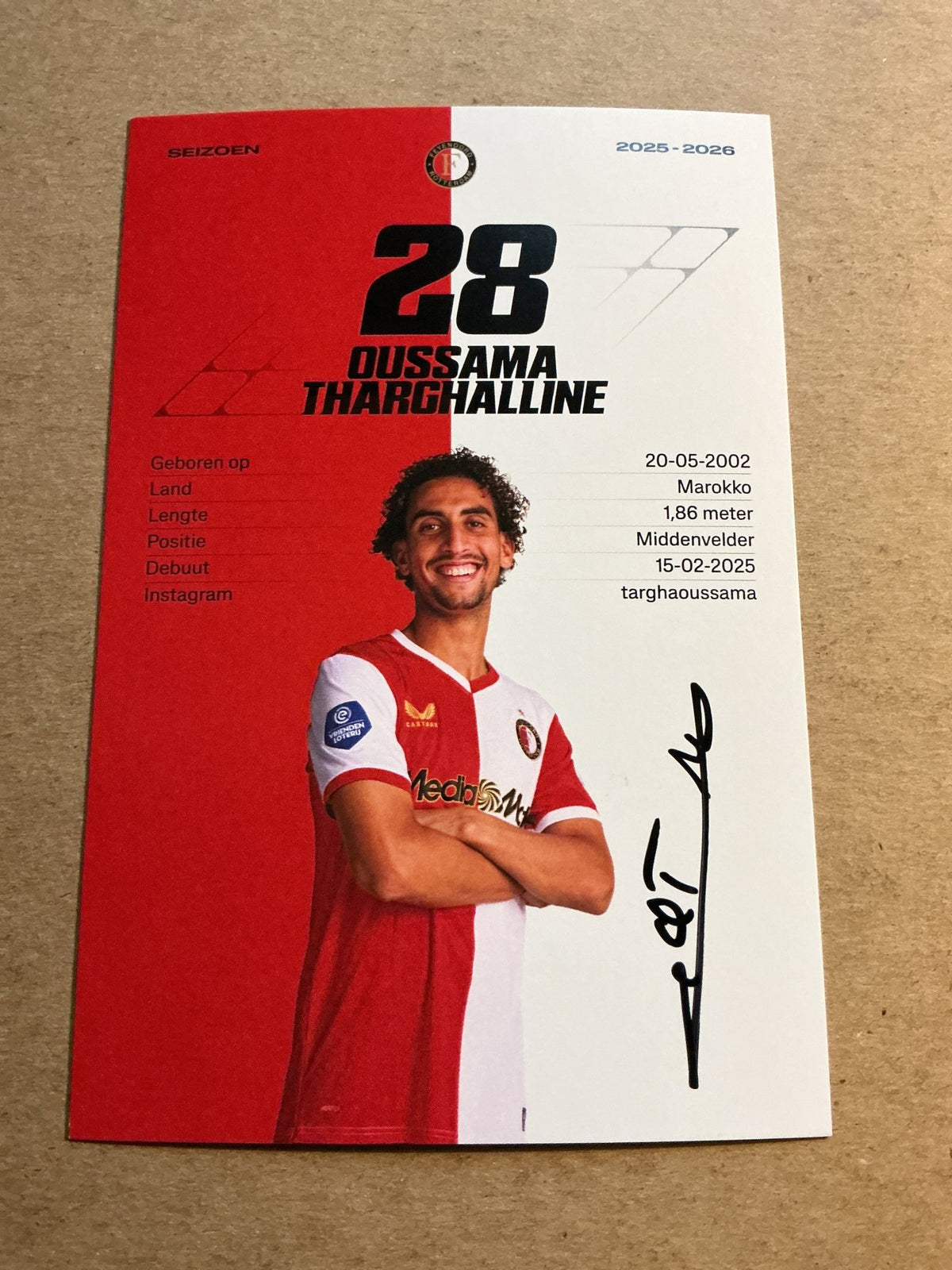 Oussama Tharghalle, Morocco 🇲🇦 Feyenoord Rotterdam 2025/26 hand signed - Autographs-World