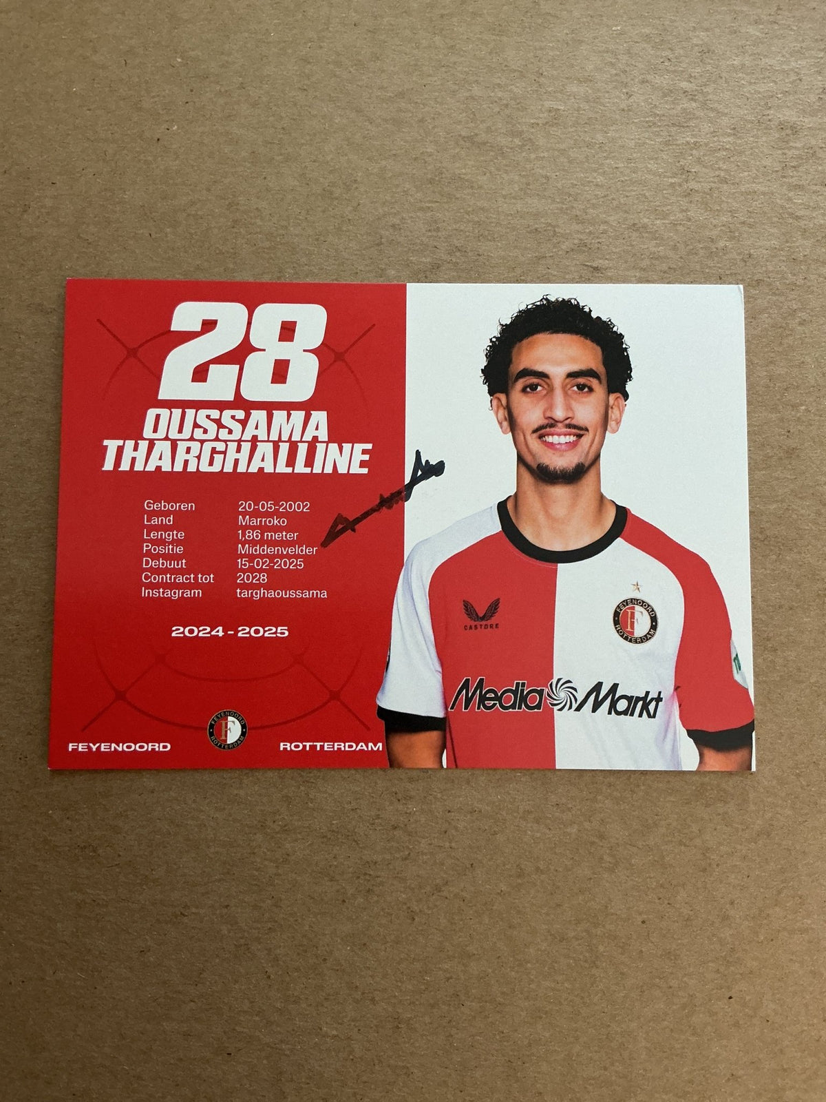 Oussama Tharghalline, Morocco 🇲🇦 Feyenoord Rotterdam 2024/25 hand signed - Autographs-World