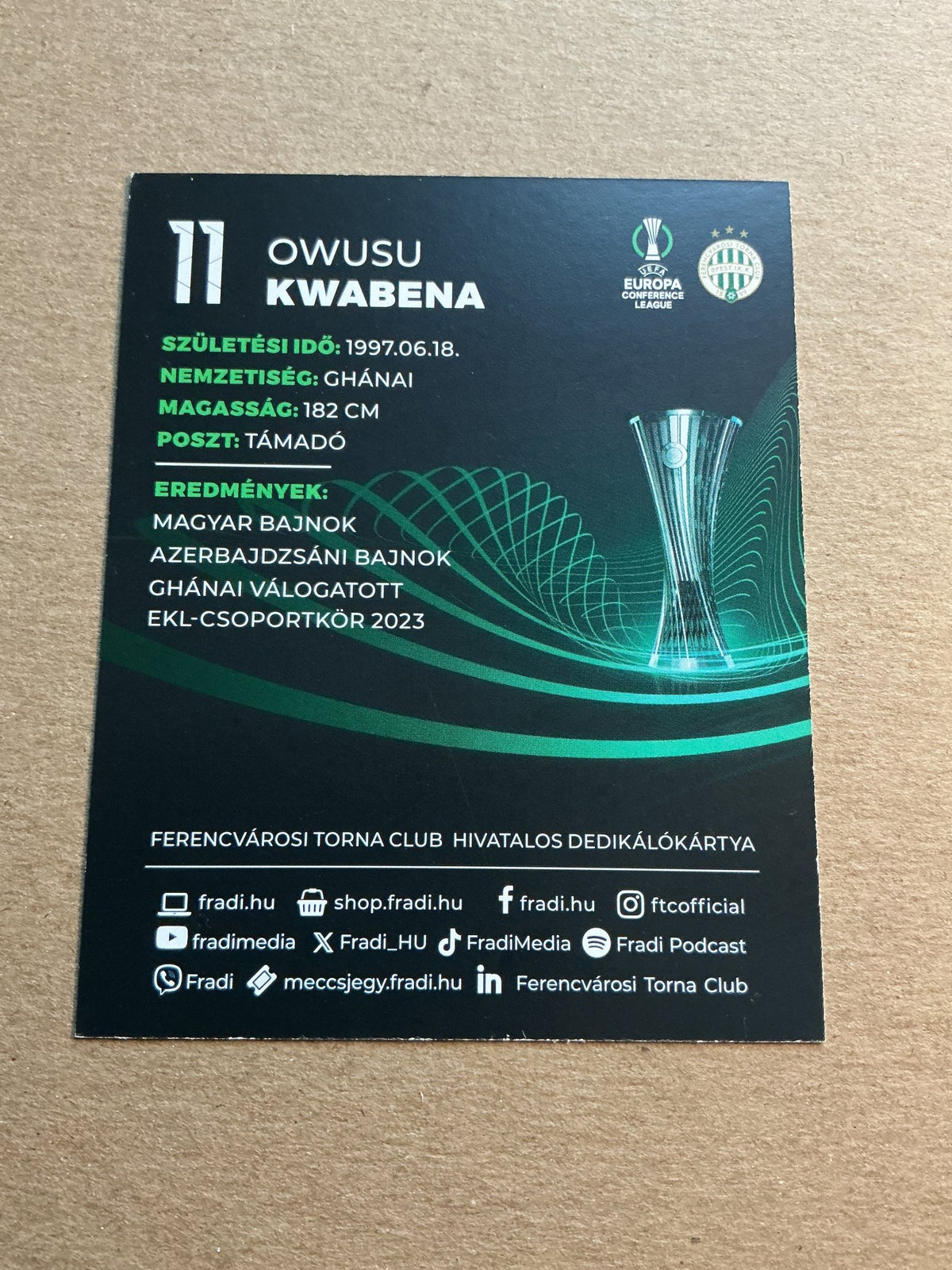 Owusu Kwabena, Ghana 🇬🇭 Ferencváros TC 2023/24 hand signed - Autographs-World