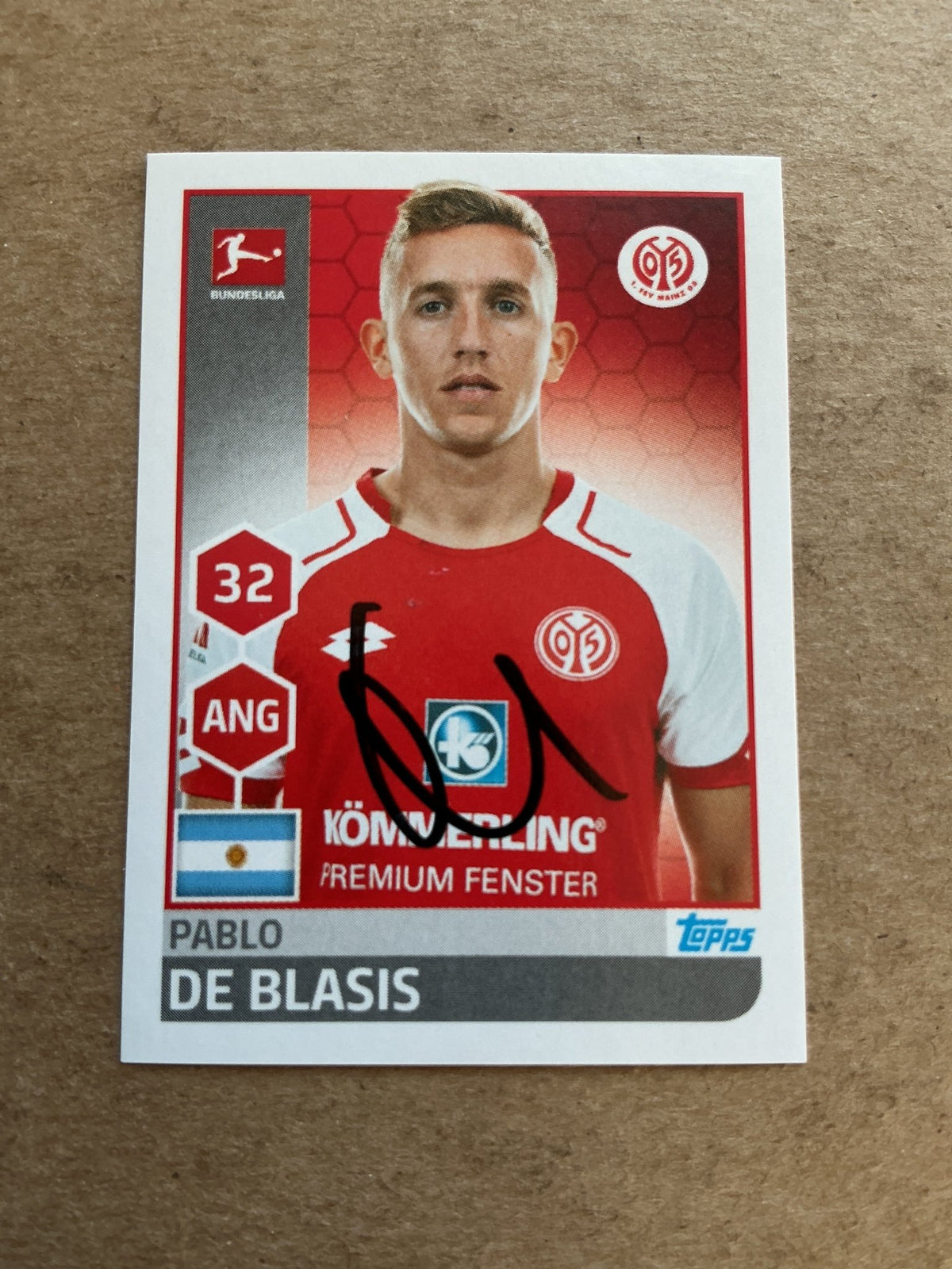 Pablo de Blasis, Argentina 🇦🇷 FSV Mainz 05 2017/18 Topps hand signed - Autographs-World