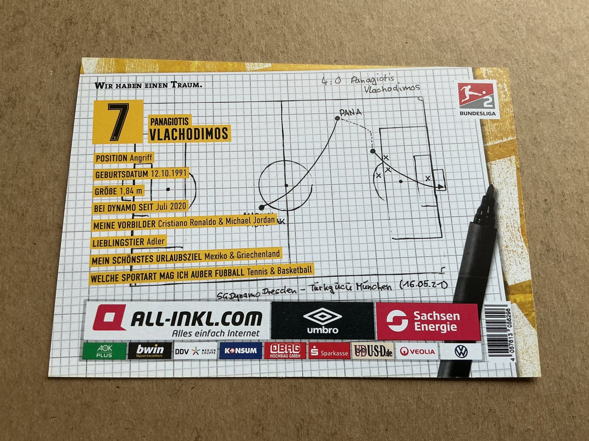 Panagiotis Vlachodimos, Greece 🇬🇷 Dynamo Dresden 2021/22 hand signed - Autographs-World