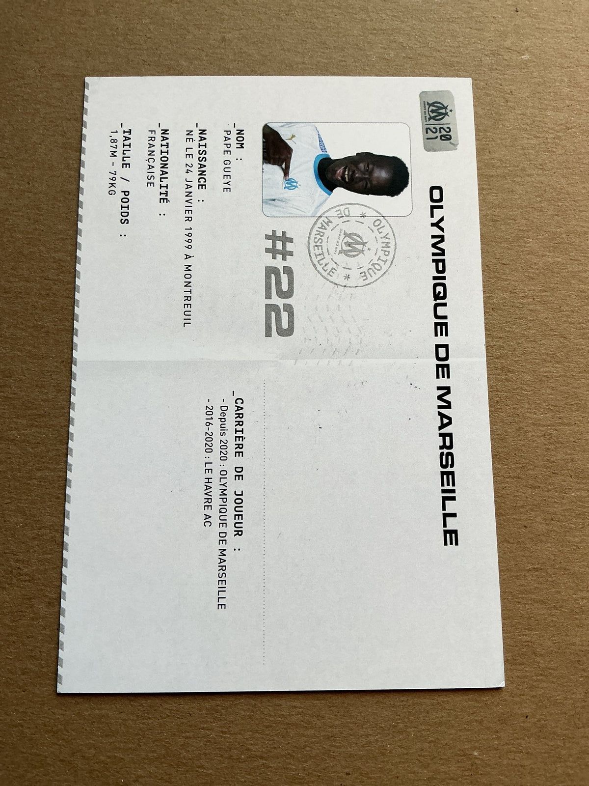 Pape Gueye, Senegal 🇸🇳 Olympique Marseille 2020/21 hand signed - Autographs-World