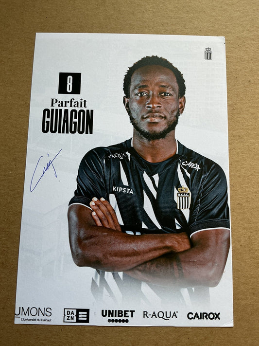 Parfait Guiagon, Ivory Coast 🇨🇮 Sporting Charleroi 2023/24 hand signed - Autographs-World