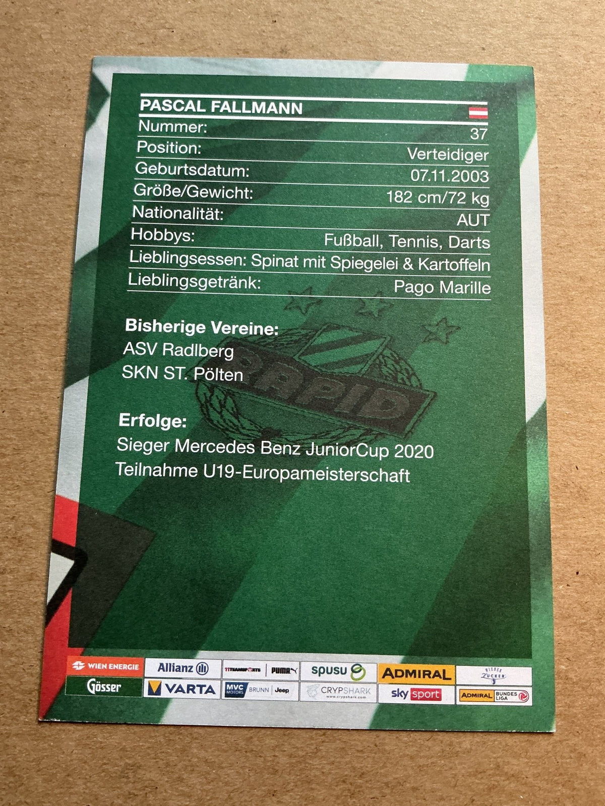 Pascal Fallmann, Austria 🇦🇹 Rapid Wien 2022/23 hand signed - Autographs-World