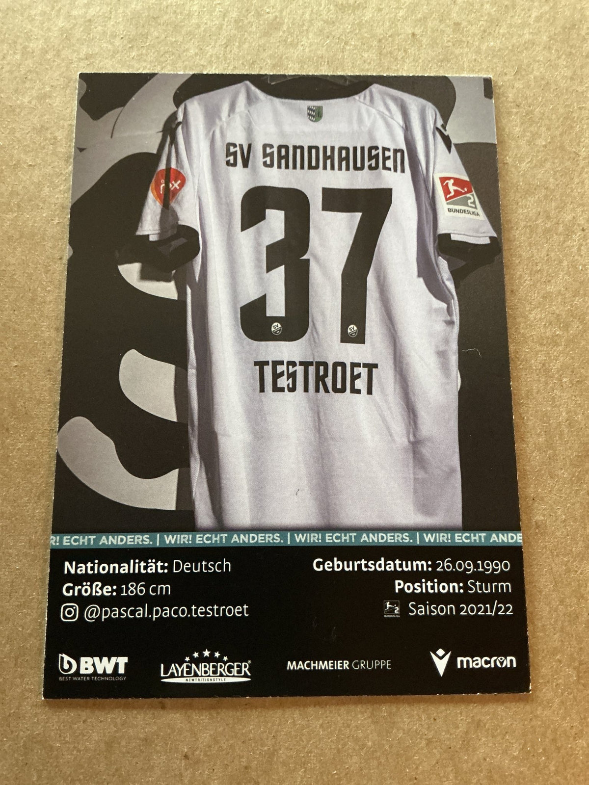 Pascal Testroet, Germany 🇩🇪 SV Sandhausen 2021/22 hand signed - Autographs-World