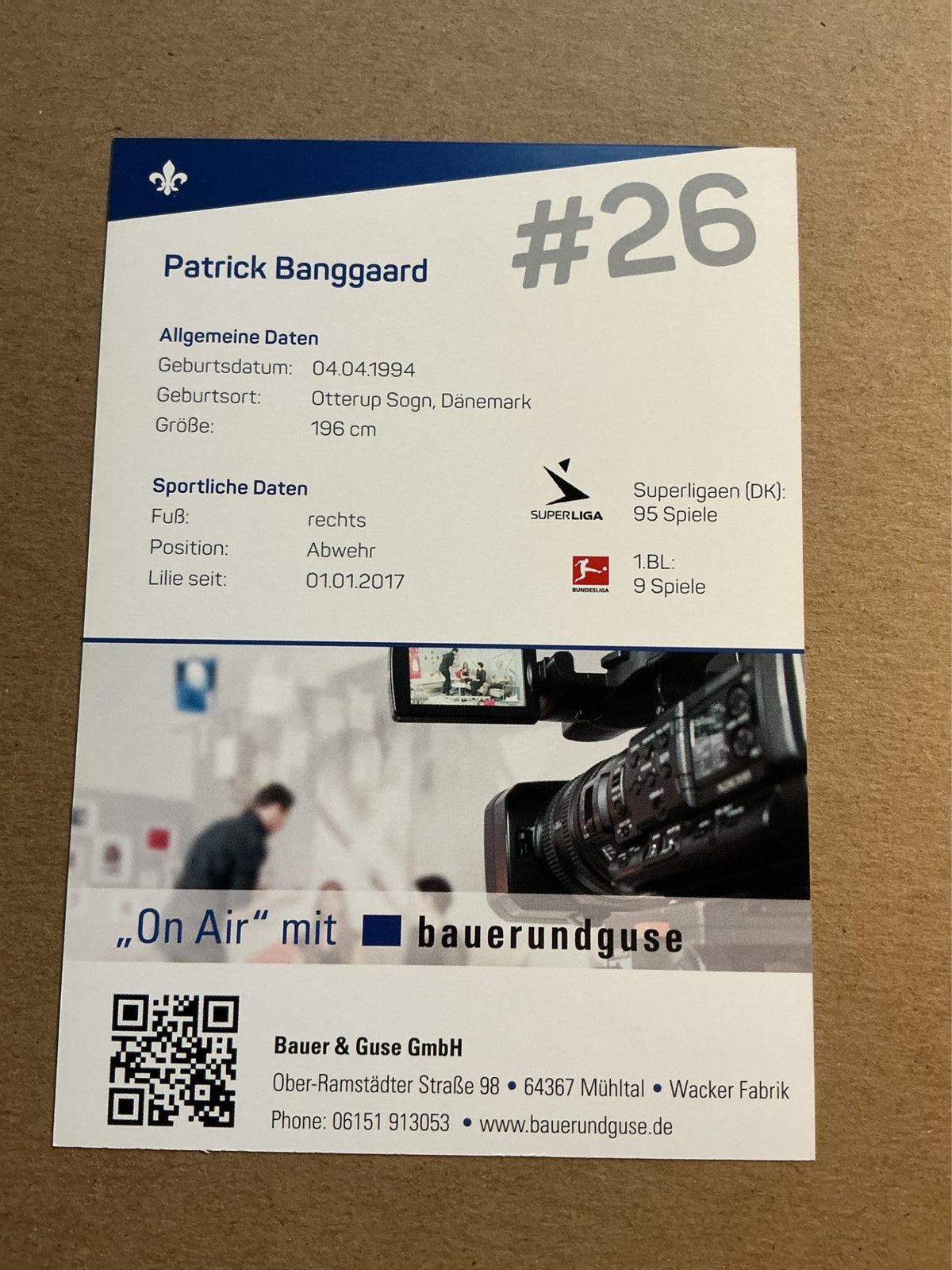 Patrick Banggaard, Denmark 🇩🇰 SV Darmstadt 98 2017/18 hand signed - Autographs-World