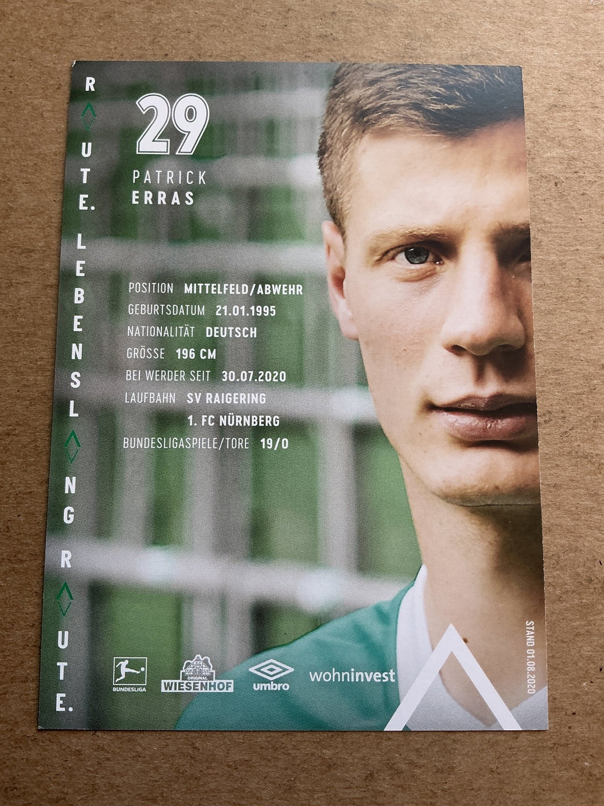 Patrick Erras, Germany 🇩🇪 SV Werder Bremen 2020/21 hand signed - Autographs-World