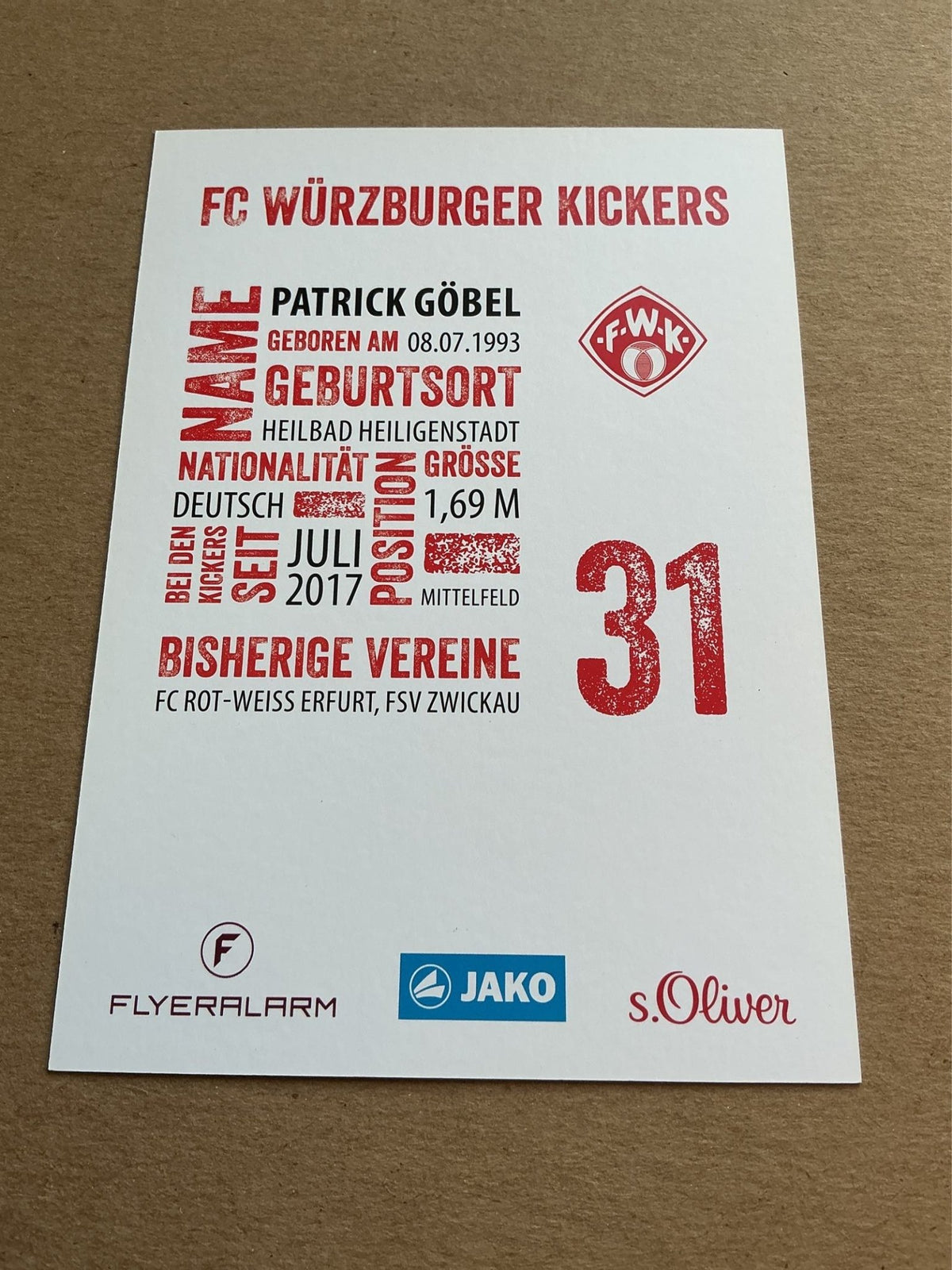 Patrick Göbel, Germany 🇩🇪 FC Würzburger Kickers 2017/18 hand signed - Autographs-World