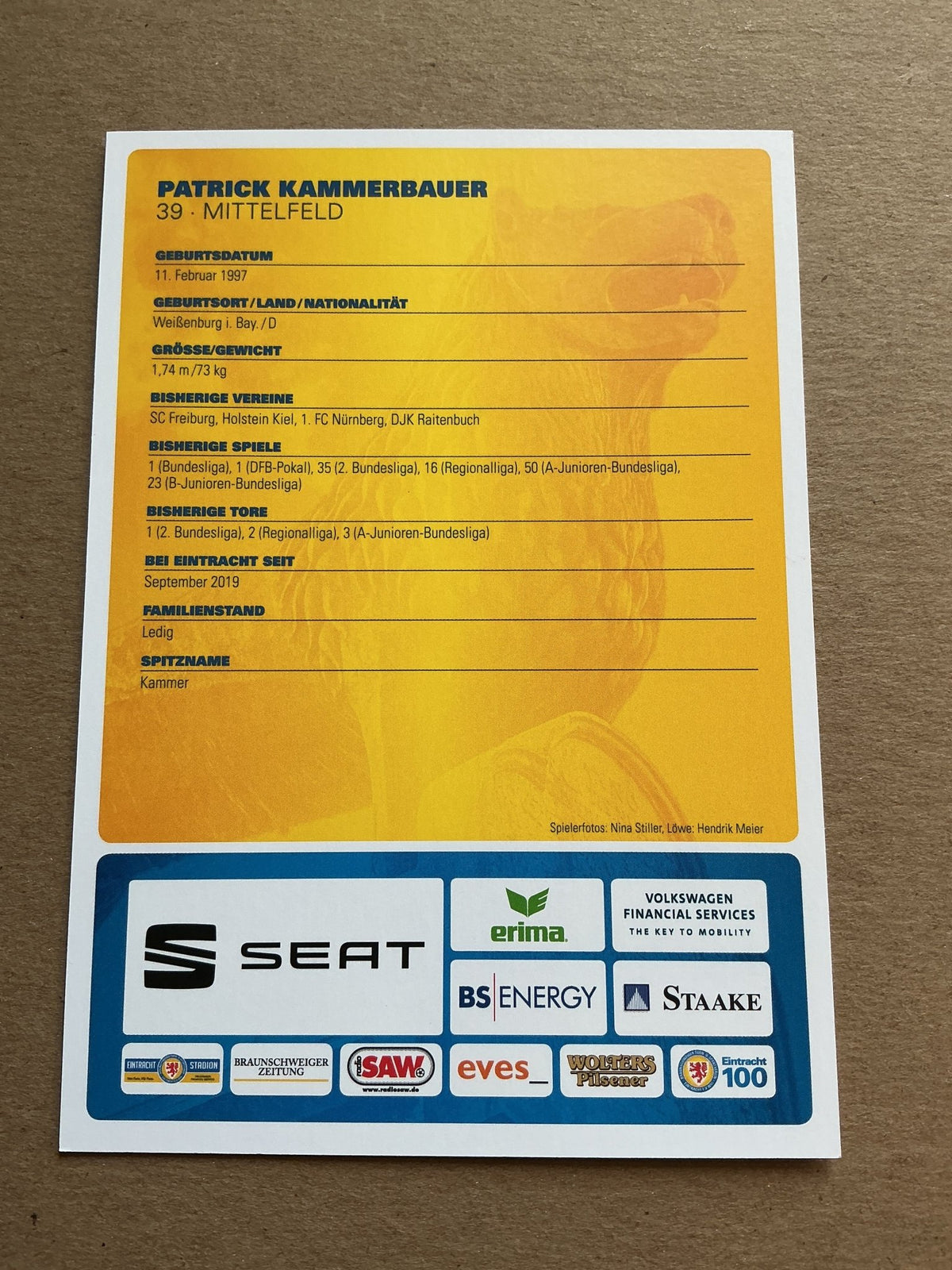 Patrick Kammerbauer, Germany 🇩🇪 Eintracht Braunschweig 2019/20 hand signed - Autographs-World