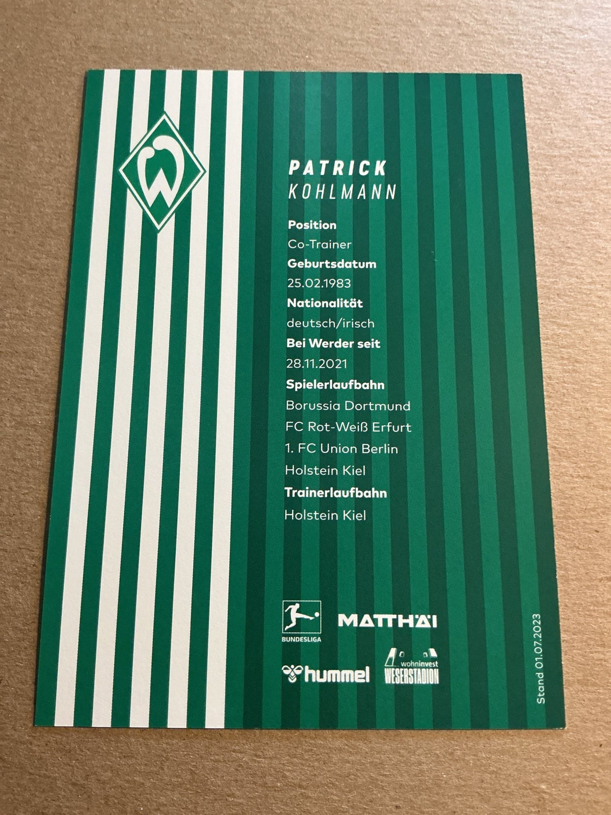 Patrick Kohlmann, Germany 🇩🇪 SV Werder Bremen 2023/24 hand signed - Autographs-World