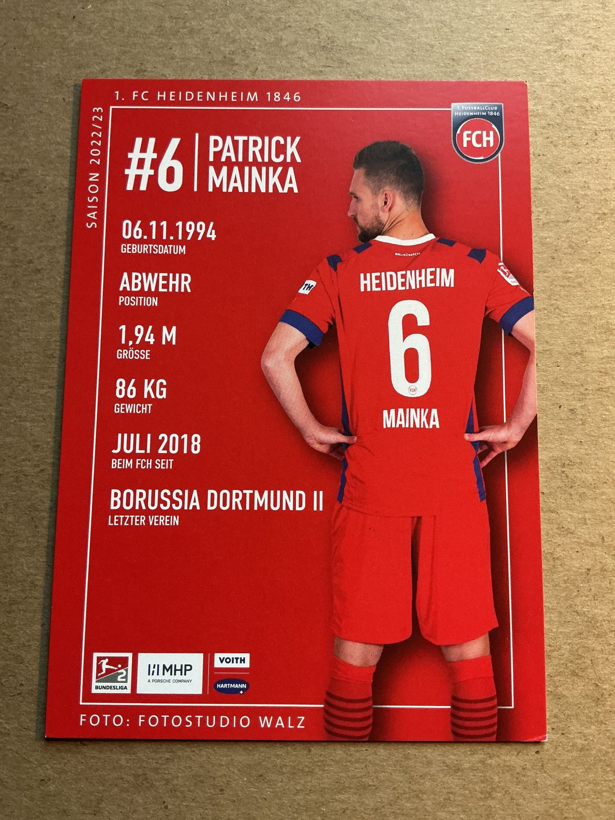 Patrick Mainka, Germany 🇩🇪 1.FC Heidenheim 2022/23 hand signed - Autographs-World