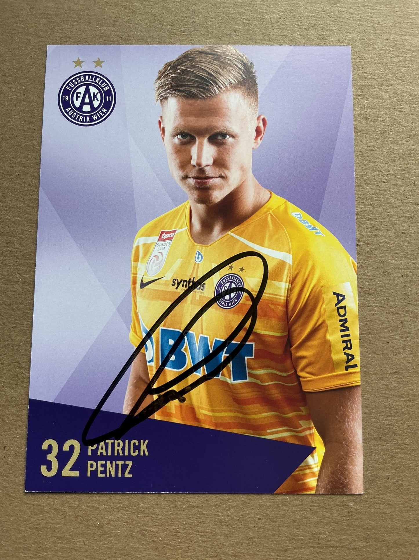 Patrick Pentz, Austria 🇦🇹 Austria Wien 2019/20 hand signed - Autographs-World