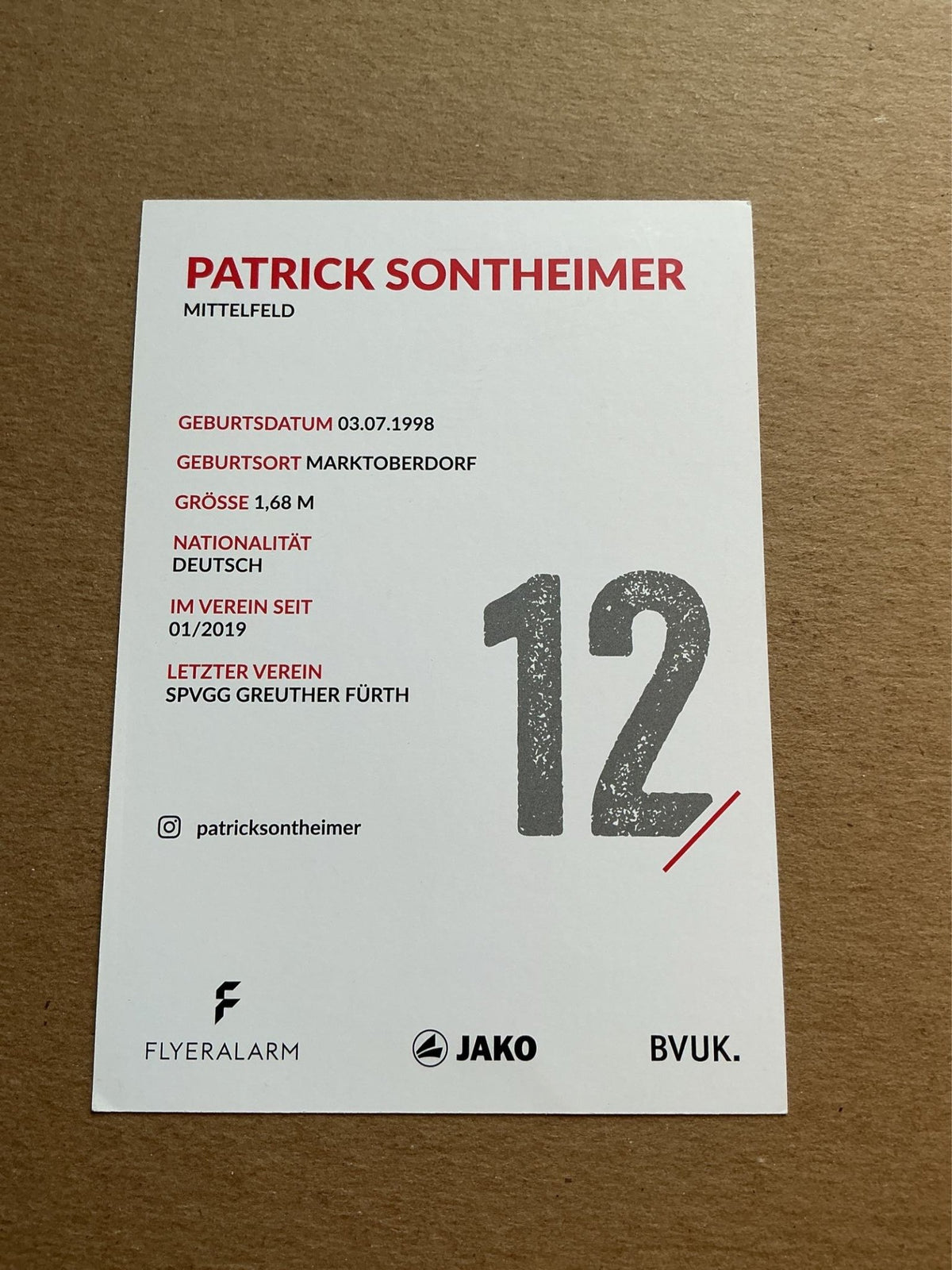 Patrick Sontheimer, Germany 🇩🇪 Würzburger FK 2019/20 hand signed - Autographs-World