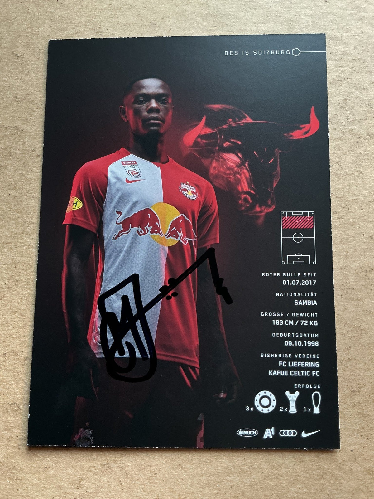 Patson Daka, Zambia 🇿🇲 Red Bull Salzburg 2020/21 hand signed - Autographs-World