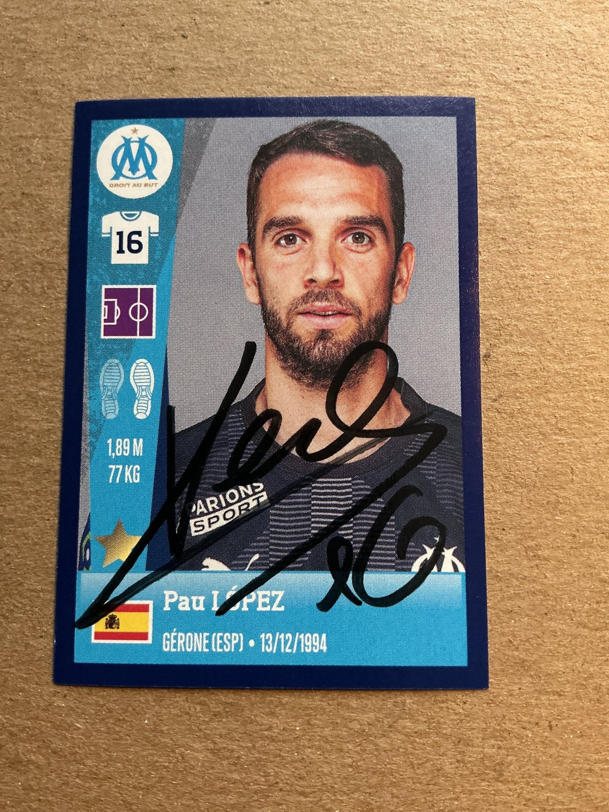 Pau López, Spain 🇪🇸 Olympique Marseille 2023 Panini hand signed - Autographs-World