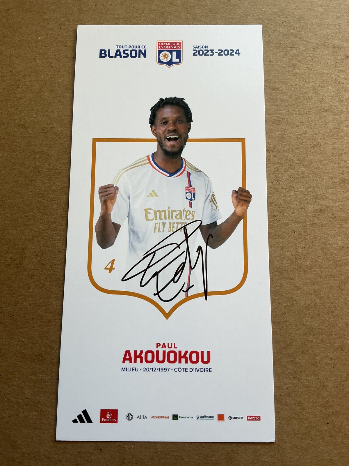 Paul Akouokou, Ivory Coast 🇨🇮 Olympique Lyon 2023/24 hand signed - Autographs-World