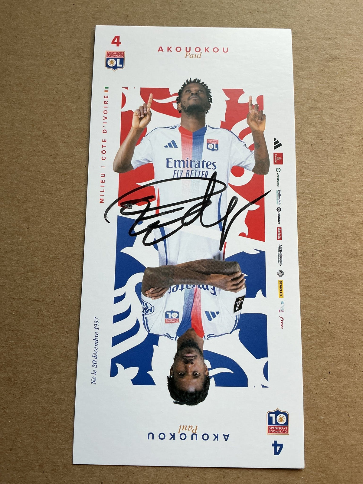 Paul Akouokou, Ivory Coast 🇨🇮 Olympique Lyon 2024/25 hand signed - Autographs-World