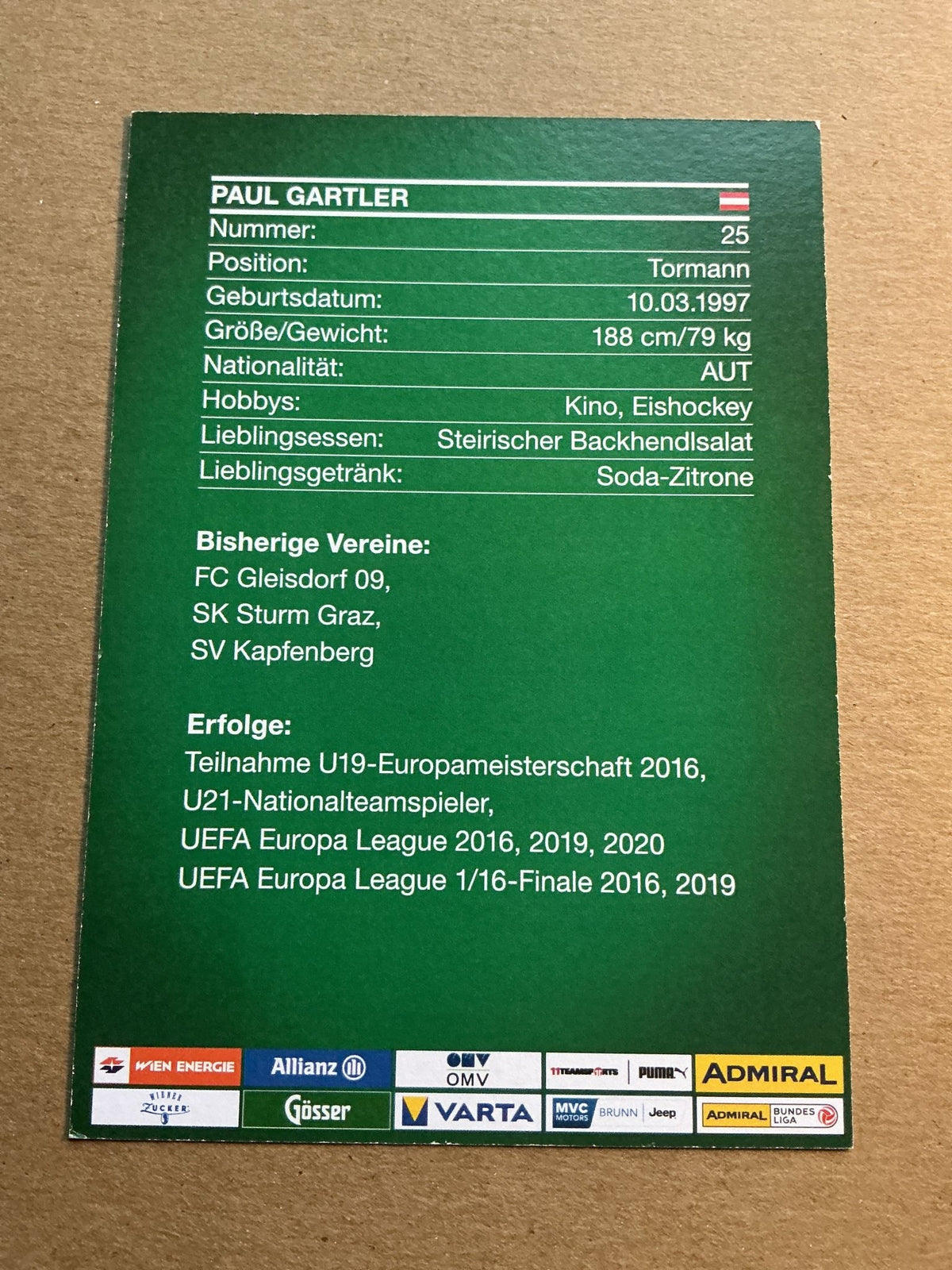 Paul Gartler, Austria 🇦🇹 Rapid Wien 2021/22 hand signed - Autographs-World