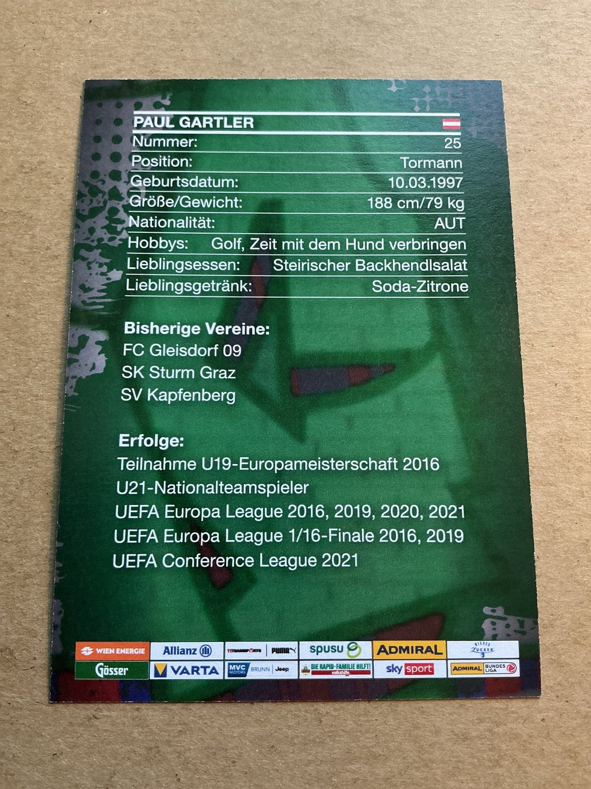 Paul Gartler, Austria 🇦🇹 SK Rapid Wien 2023/24 hand signed - Autographs-World