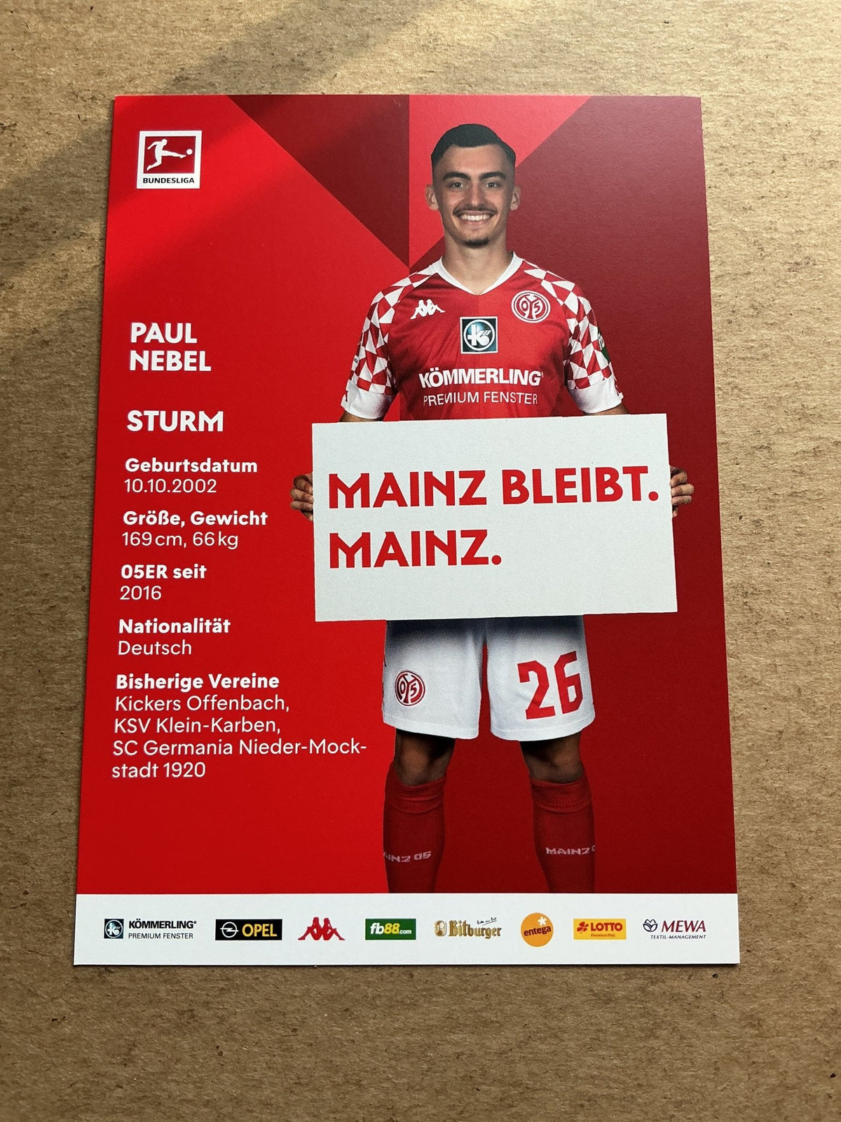 Paul Nebel, Germany 🇩🇪 FSV Mainz 05 2020/21 hand signed - Autographs-World