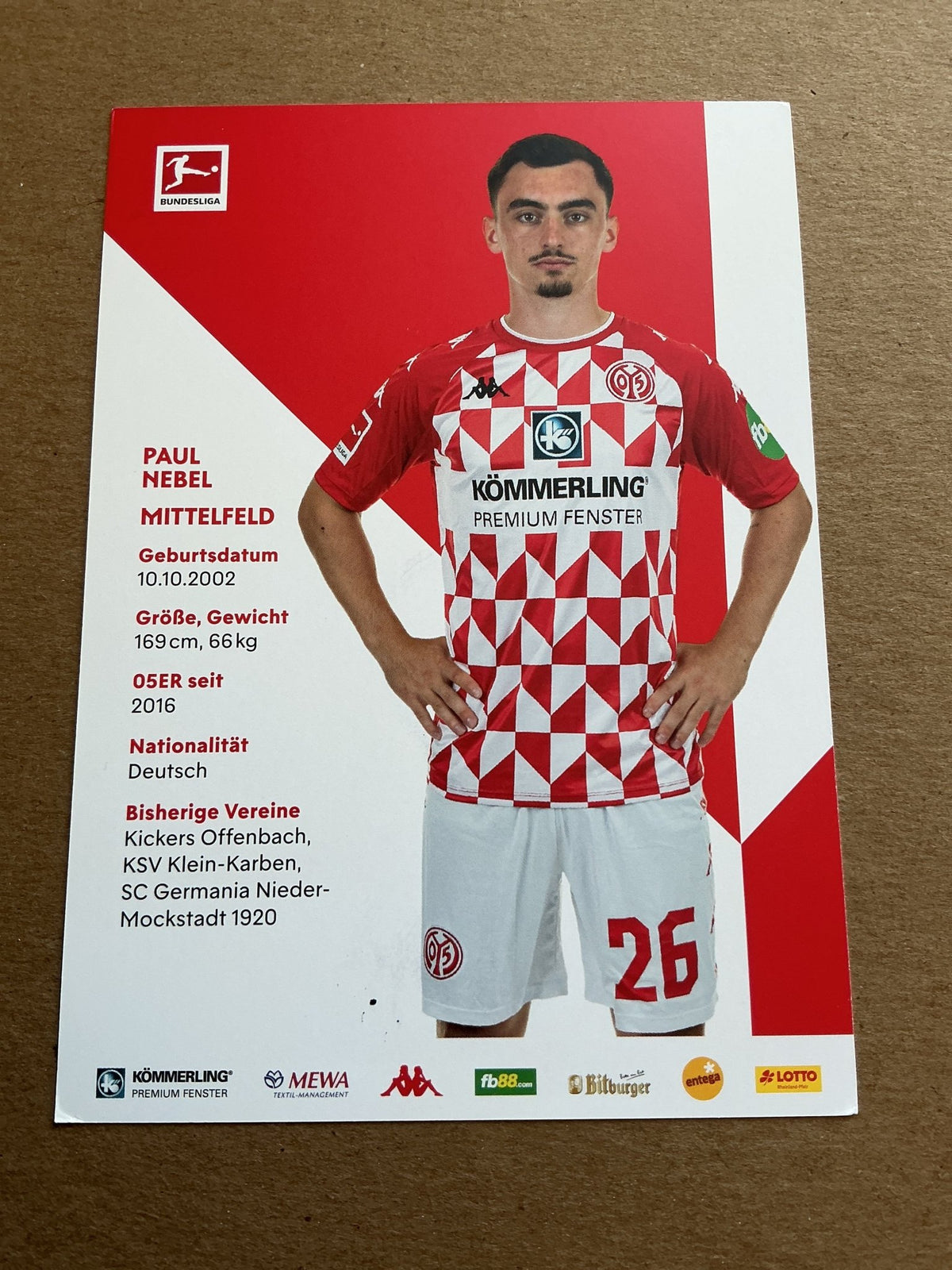 Paul Nebel, Germany 🇩🇪 FSV Mainz 05 2021/22 hand signed - Autographs-World