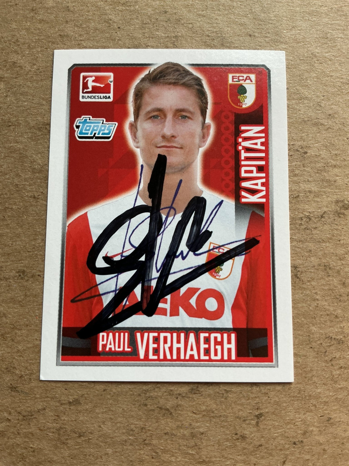 Paul Verhaegh, Netherlands 🇳🇱 FC Augsburg 2014/15 Topps hand signed - Autographs-World