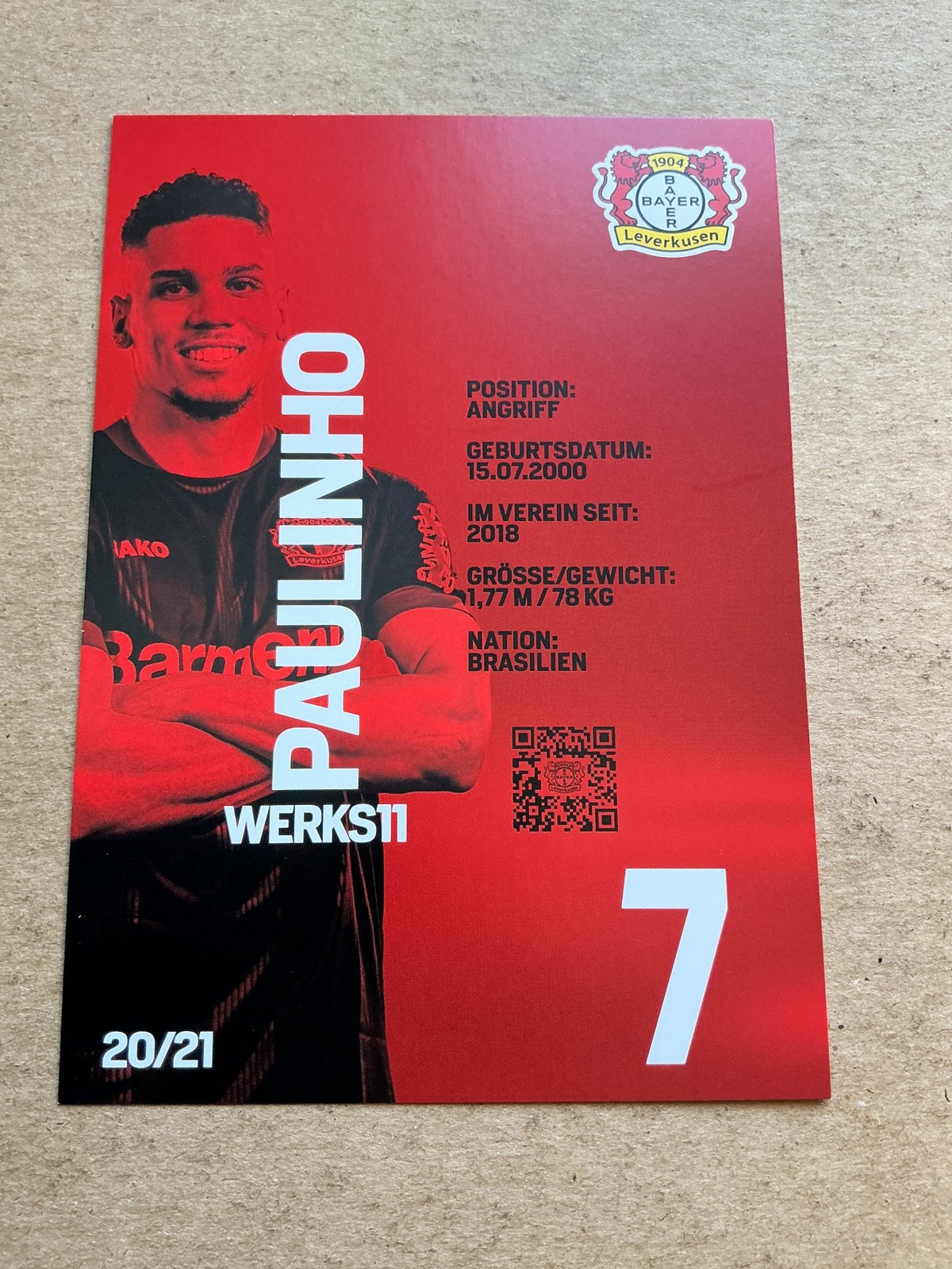 Paulinho, Brazil 🇧🇷 Bayer 04 Leverkusen 2020/21 hand signed - Autographs-World