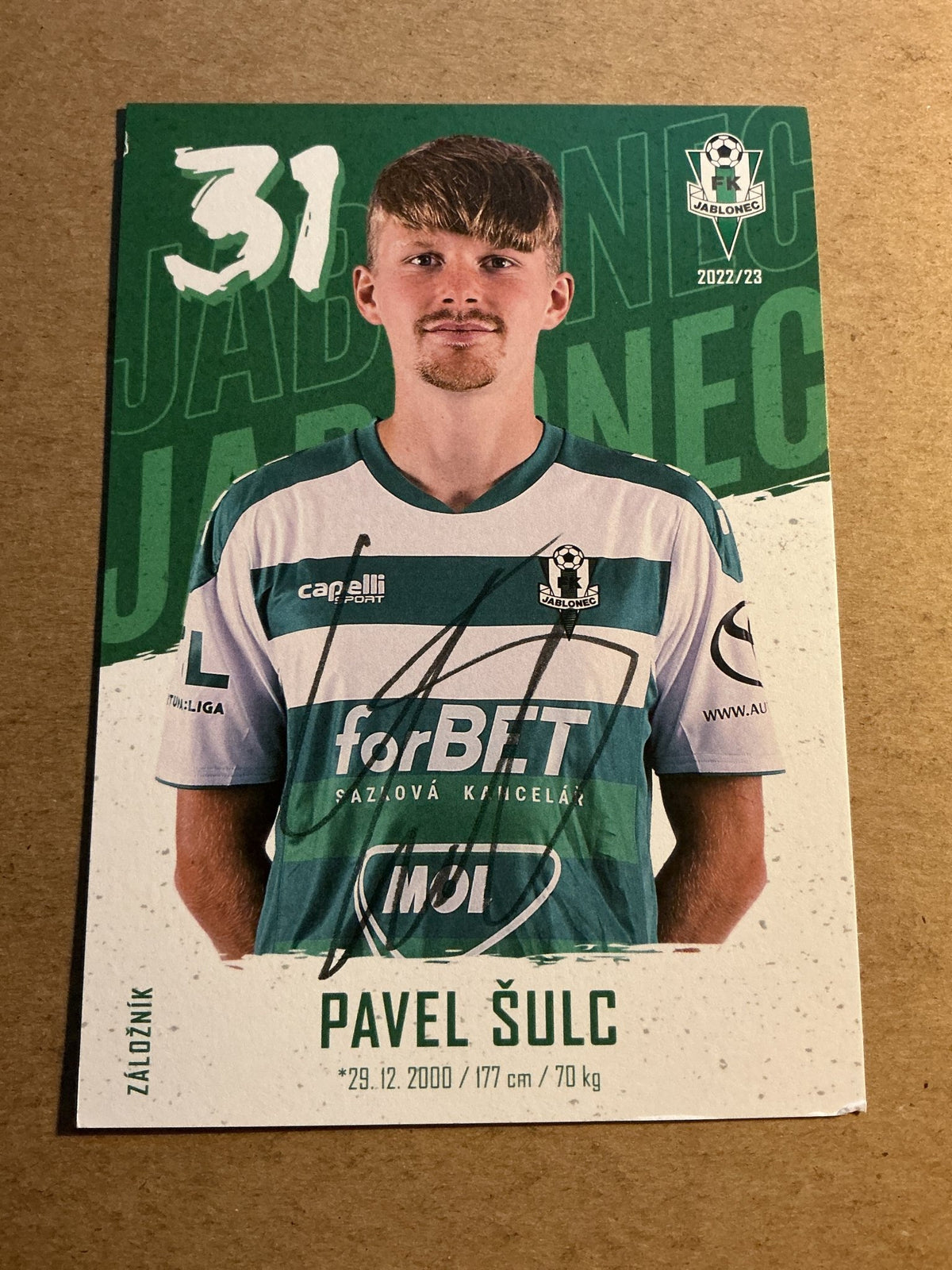 Pavel Šulc, Czech Republic 🇨🇿 FK Jablonec 2022/23 hand signed - Autographs-World