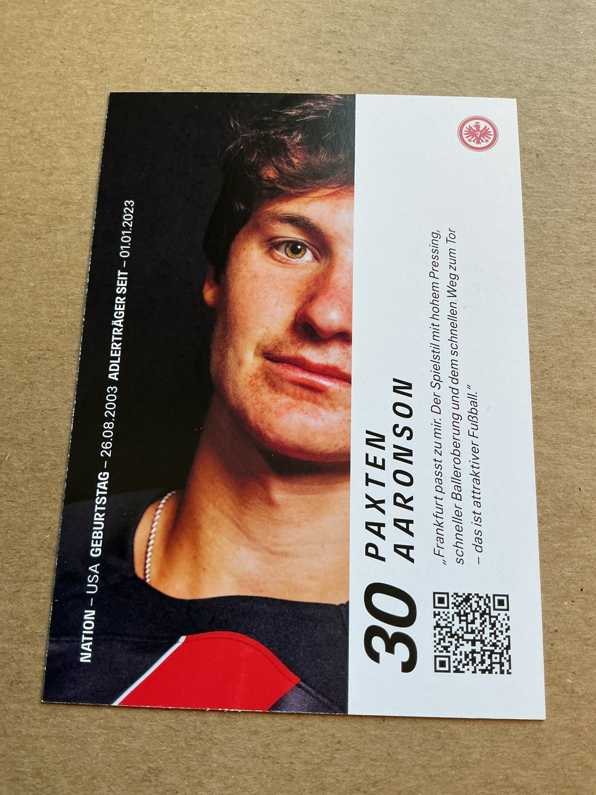 Paxten Aaronson, USA 🇺🇸 Eintracht Frankfurt 2023/24 hand signed - Autographs-World