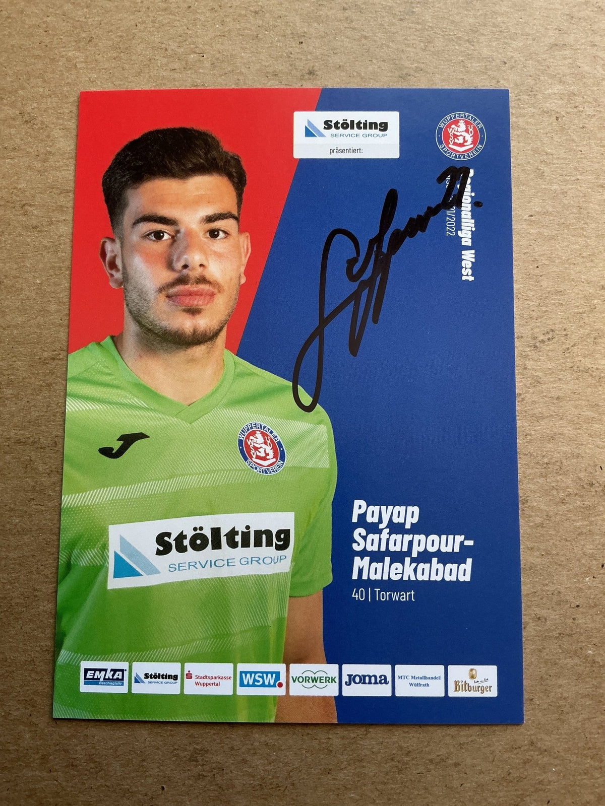 Payap Safarpour-Malekabad, Iran 🇮🇷 Wuppertaler SV 2021/22 hand signed - Autographs-World