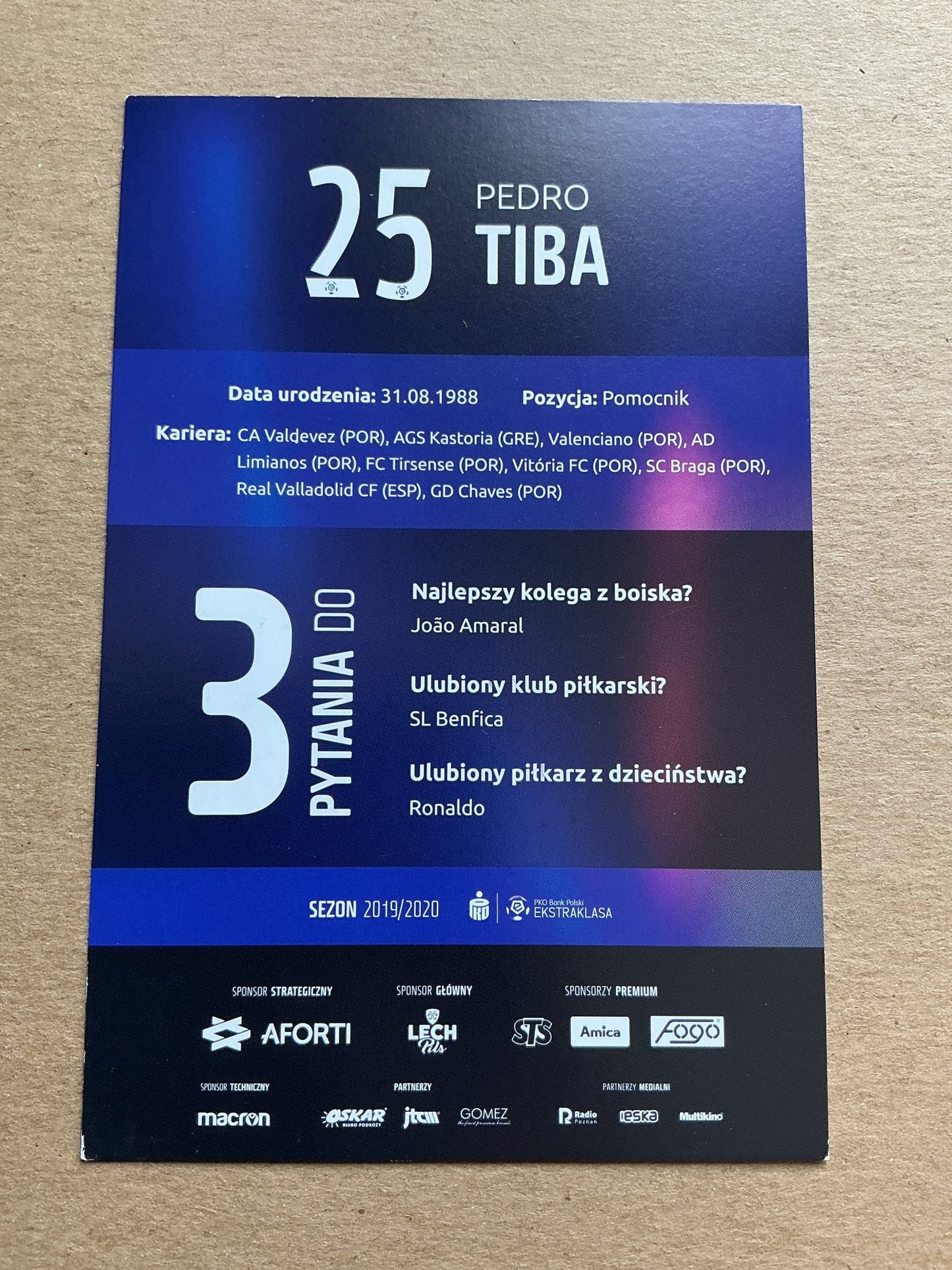 Pedro Tiba, Portugal 🇵🇹 Lech Poznań 2019/20 hand signed - Autographs-World