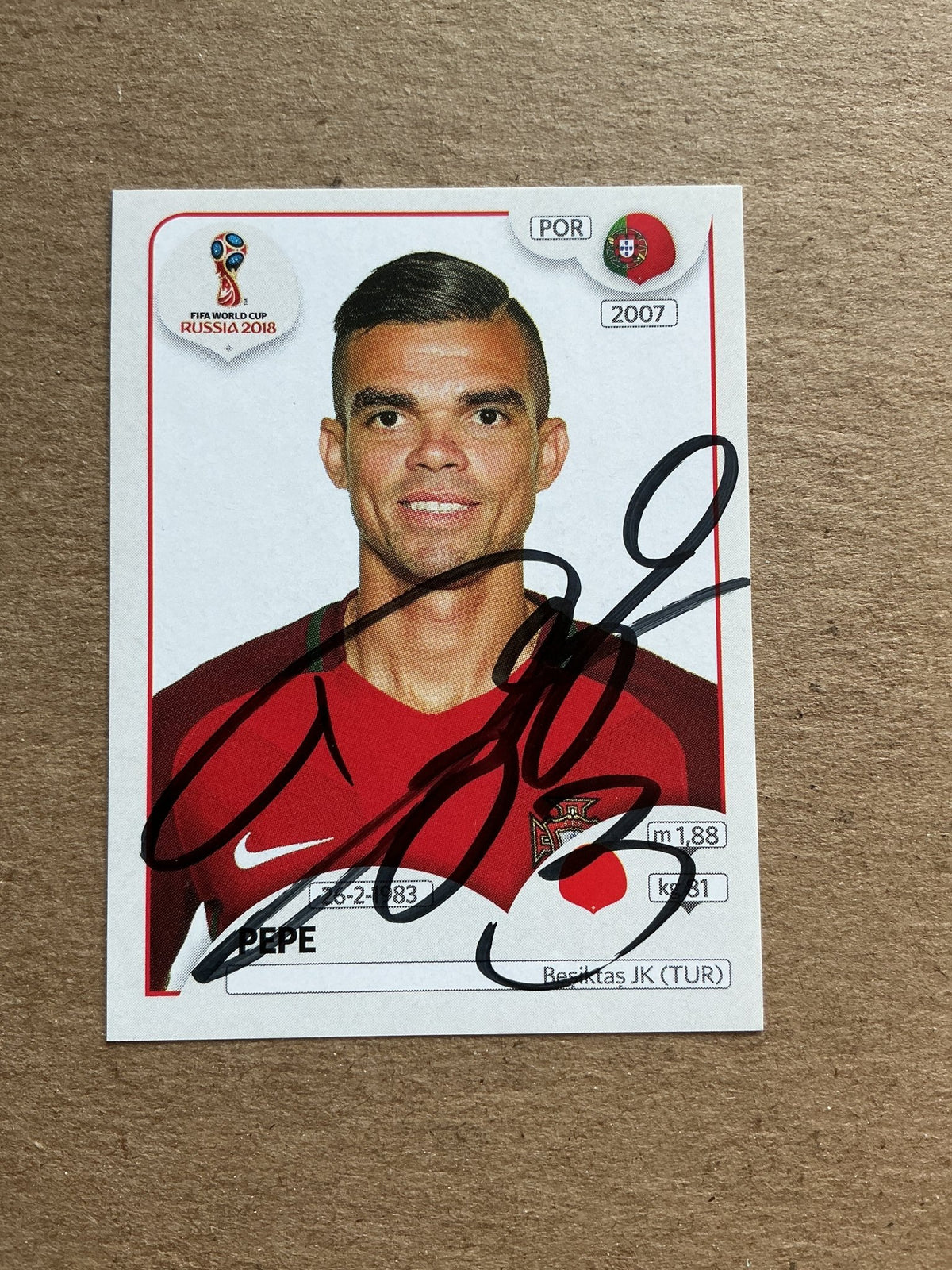 Pepe, Portugal 🇵🇹 FIFA World Cup 2018 Panini hand signed - Autographs-World