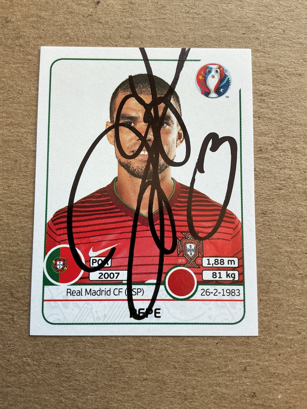 Pepe, Portugal 🇵🇹 UEFA Euro 2016 Panini hand signed - Autographs-World