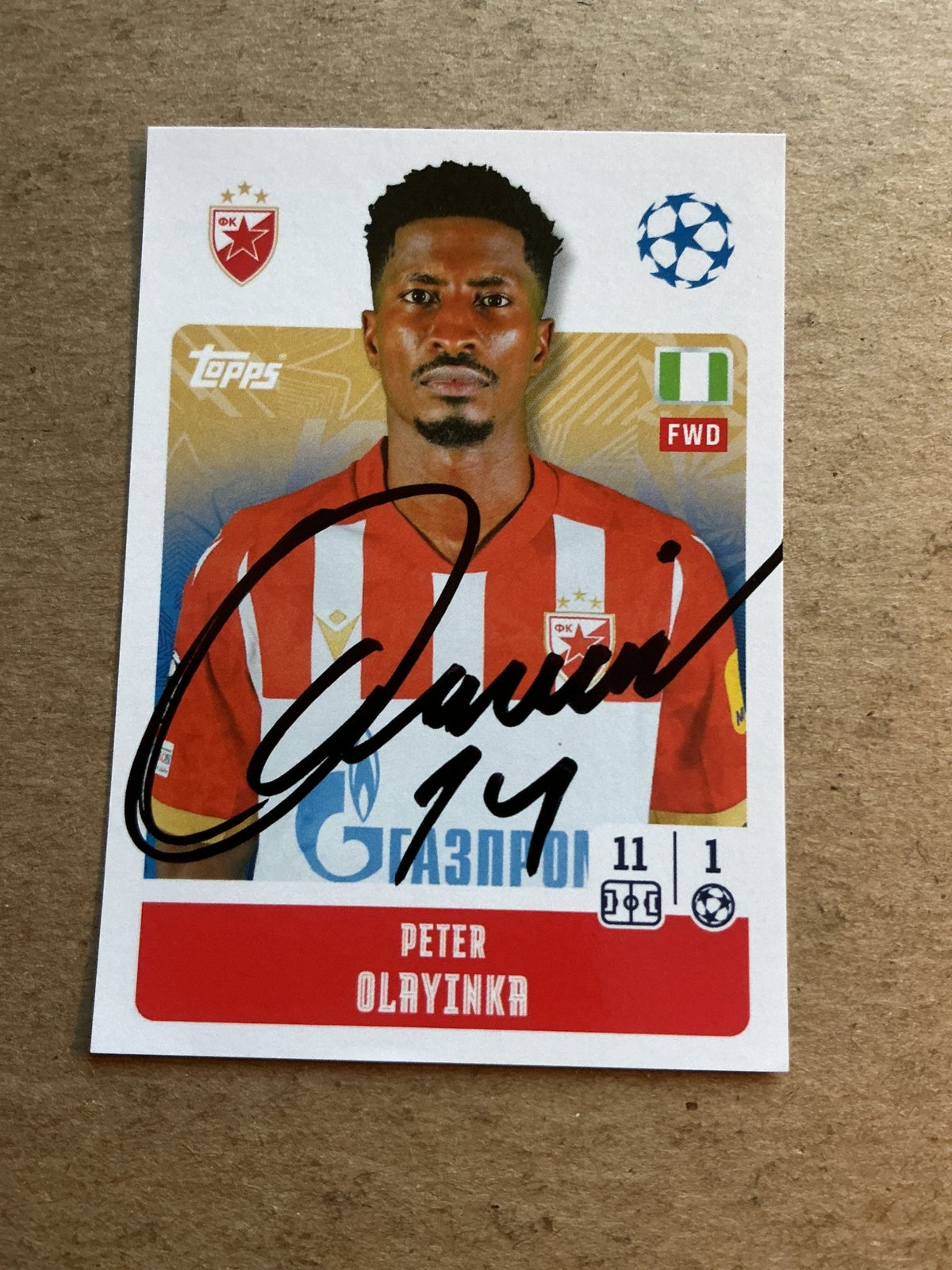 Peter Olayinka, Nigeria 🇳🇬 Red Star Belgrade 2024/25 Topps hand signed - Autographs-World